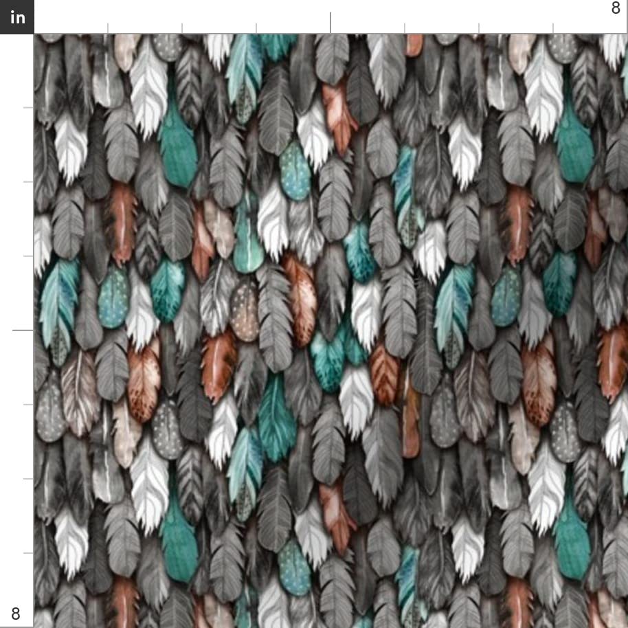 Flight Feathers Graying Owl Gray Grayscale Boho Printed Upholstery Velvet Fabric by The Yard - Spoonflower Fabric for Home Decor, Apparel & DIY Projects | Perfect for Curtains, Pillows, Dresses & Crafting