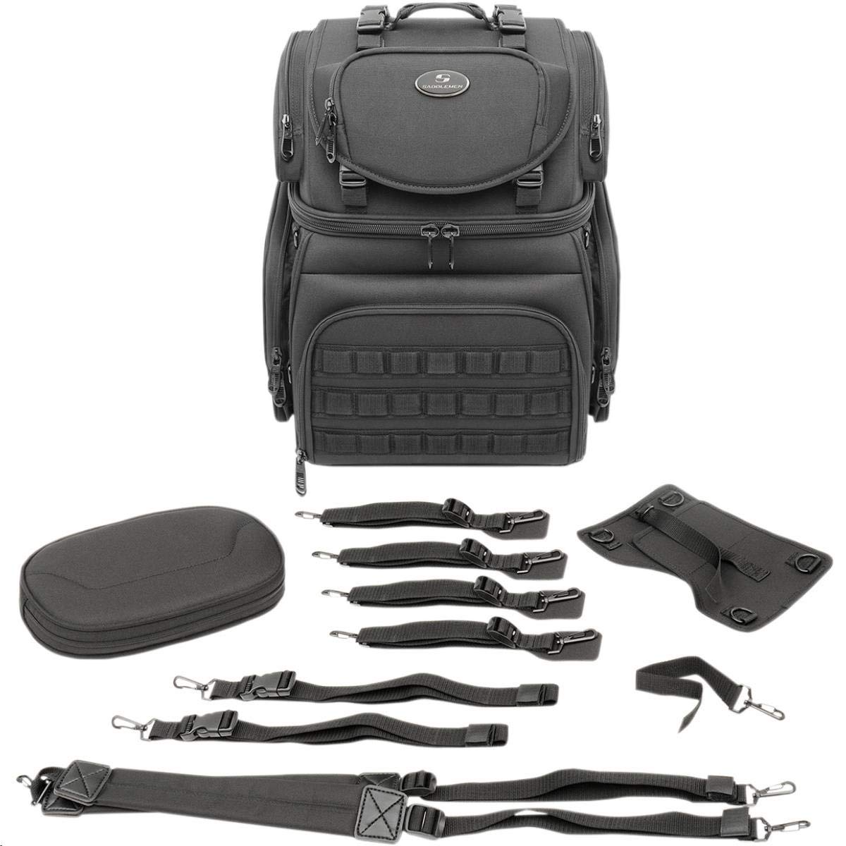 Saddlemen BR3400 Motorcycle Sissy Bar Tail Bag - Black, One Size - Durable & Waterproof Storage for Cruiser & Street Bikes (Ideal for Road Trips & Daily Commuting)