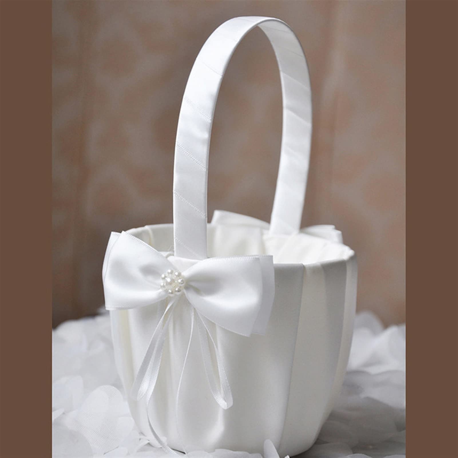 Elegant White Flower Girl Basket - 13x22cm Wedding Party Decor with Simulated Petals for Candy & Flower Petals - Perfect for Bridal Showers, Garden Weddings & Home Decor Gifts