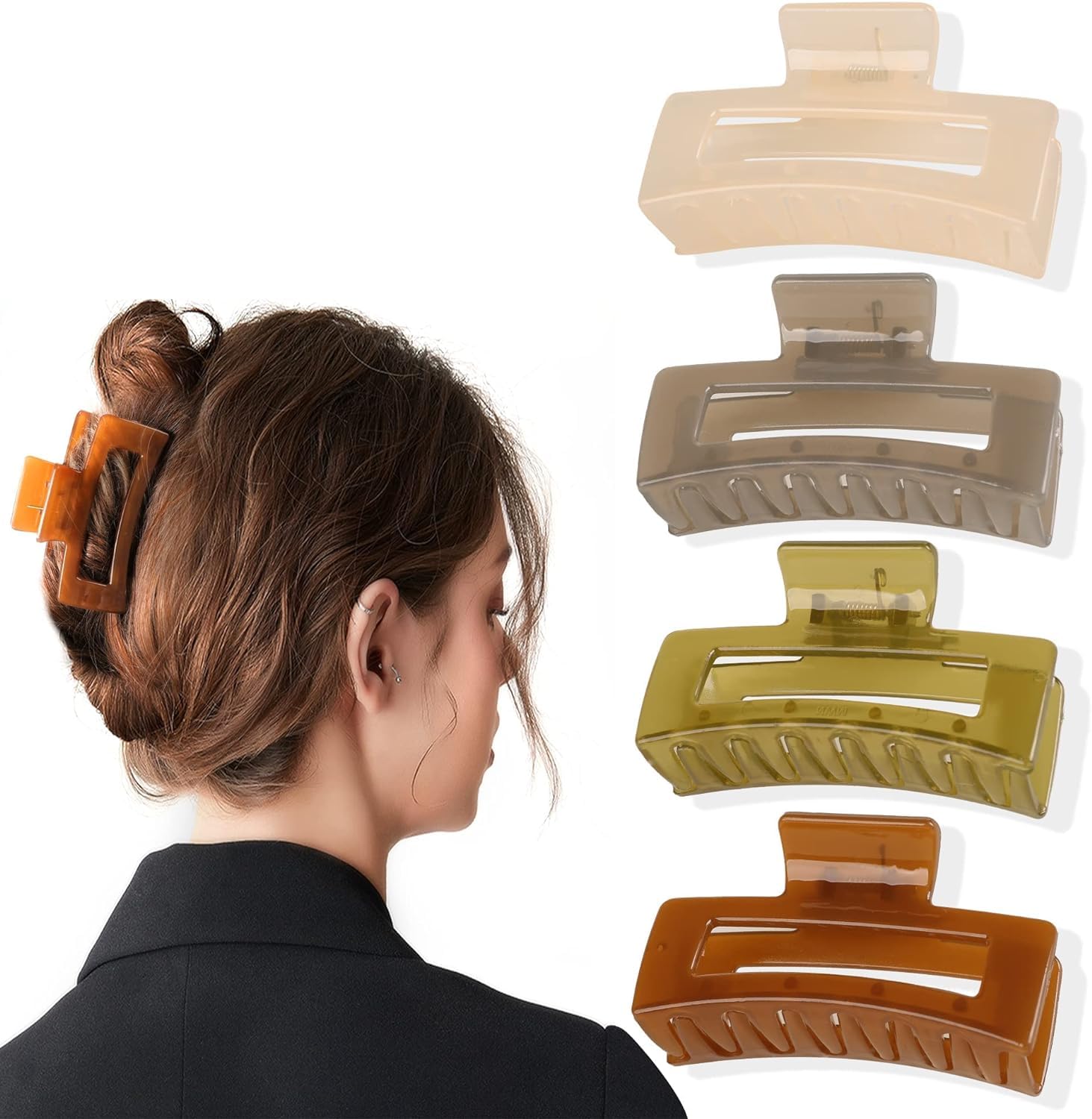 Bakefy 4-Piece Hair Claw Clips for Women - Strong Hold French Design Barrettes for Thick & Long Hair - Perfect for Curly Hair, Ponytails & Updos - Hair Accessories for Everyday & Special Occasions