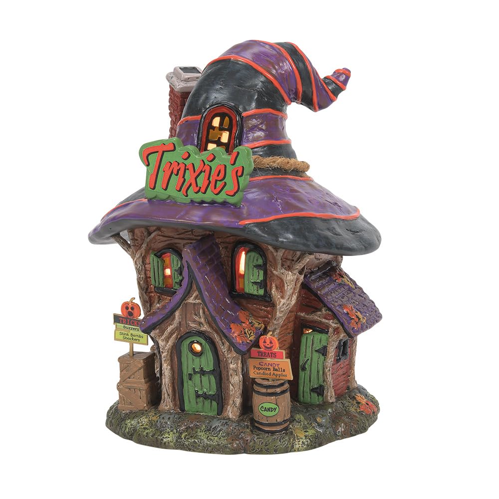 Department 56 Snow Village Halloween Trixie's Tricks and Treats Lighted House - 7.95 Inch Multicolor Collectible Christmas Village Display - Perfect for Holiday Decorations & Gift Giving