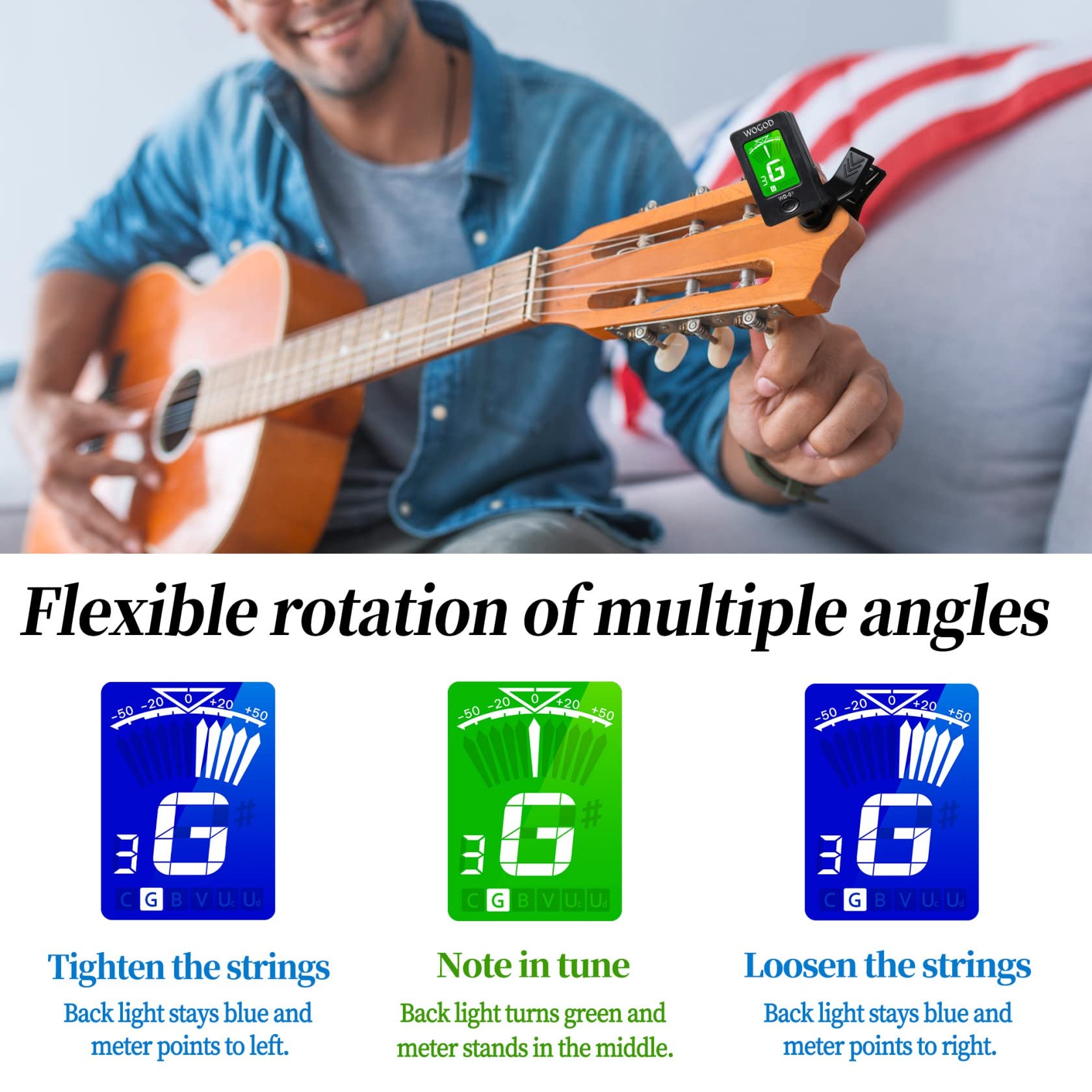 Premium Clip-On Guitar Tuner & Rosewood Capo Set - Accurate Tuning for Acoustic, Electric Guitar, Bass & Ukulele - Perfect for Live Performances, Studio Recording & Practice Sessions