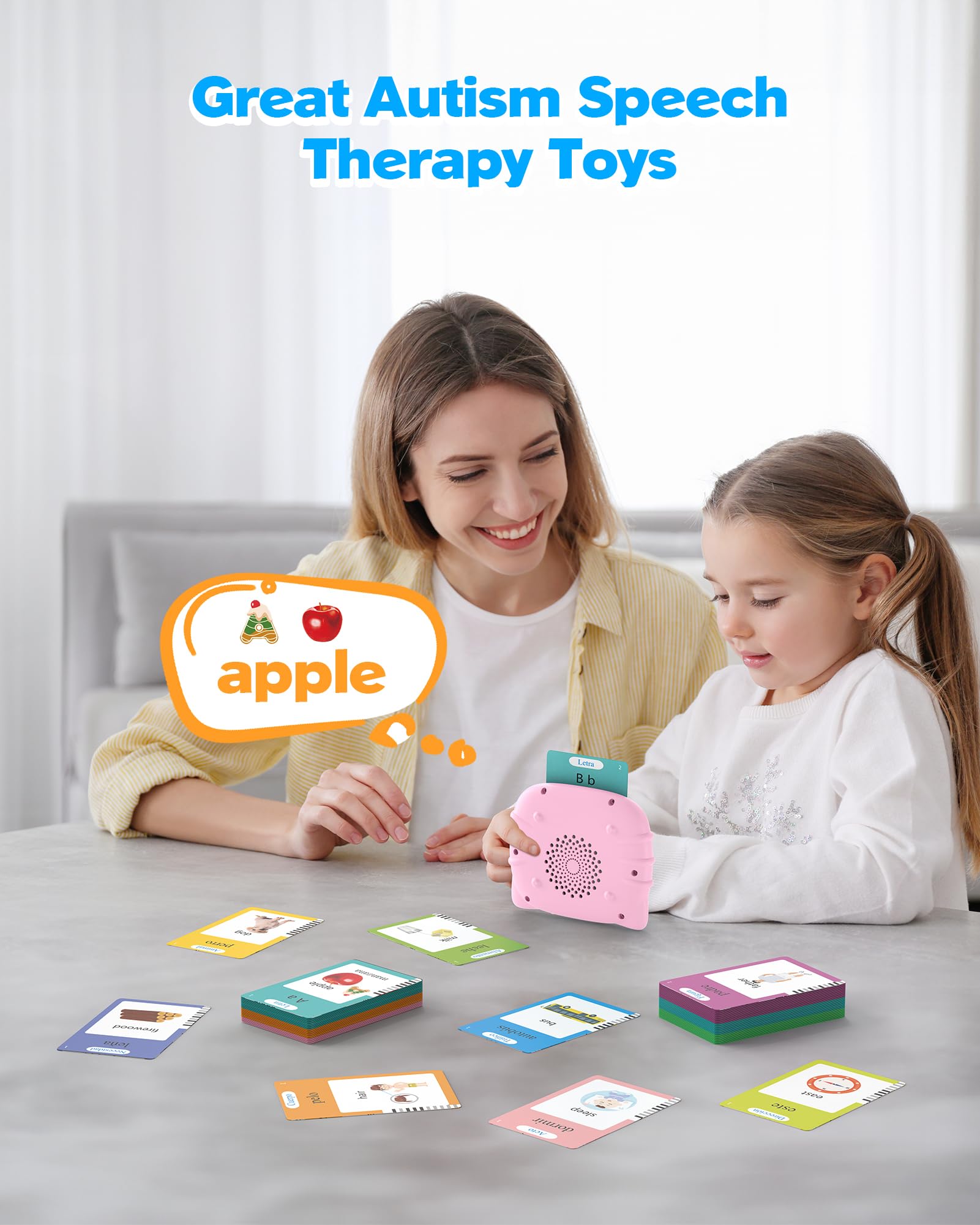 Spanish & English Bilingual Talking Flash Cards - 512 Words Pocket Speech Therapy Toys for Kids, Montessori Language Learning & Autism Sensory Toys, Perfect for Speech Development & Birthday Gifts (Pink) - Ideal for Home Learning, Classroom Activities & Travel Entertainment