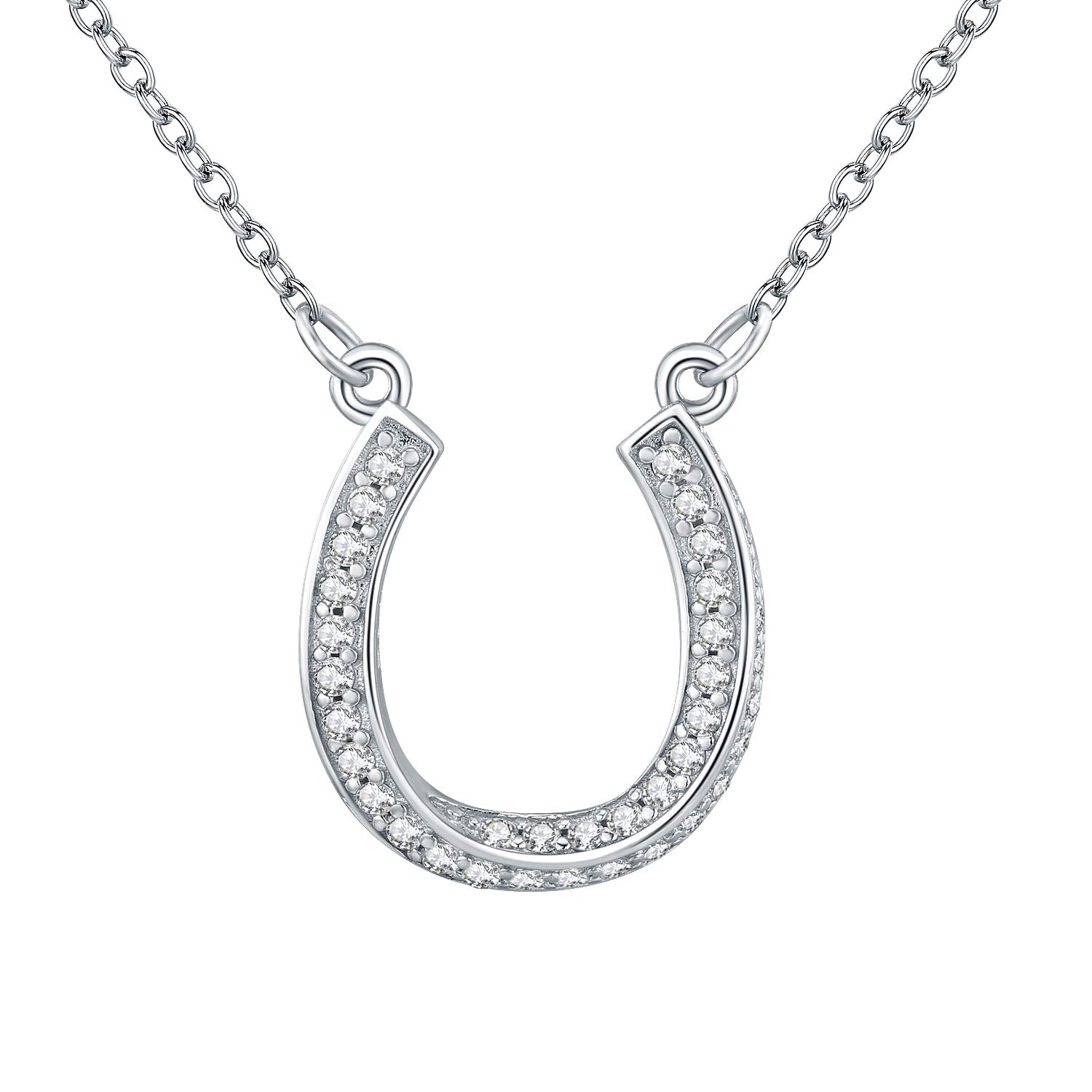 Sterling Silver Cubic Zirconia Lucky Horseshoe Necklace for Women & Teen Girls - Elegant Good Luck Charm Pendant Jewelry with Gift Box | Perfect for Birthdays, Anniversaries & Everyday Wear