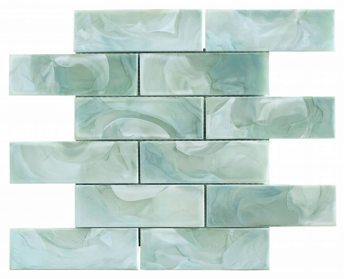 Caribbean Green Liquified Glass Tile 2x6 - Perfect for Kitchen Backsplash, Bathroom Walls & Pool Designs