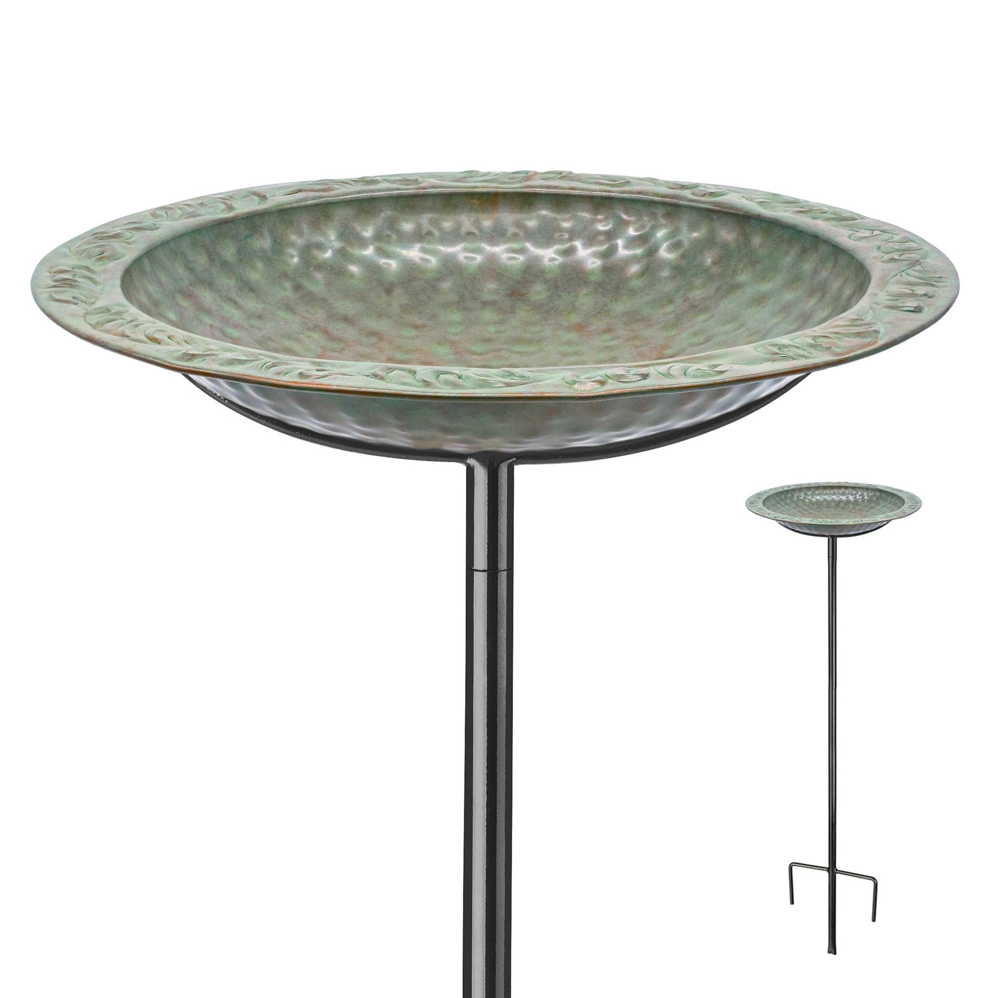 13.5” Copper Bird Bath with Garden Pole - Blue Verde Finish | Outdoor Garden Decor for Birds & Wildlife | Perfect for Patio, Yard & Backyard Landscaping