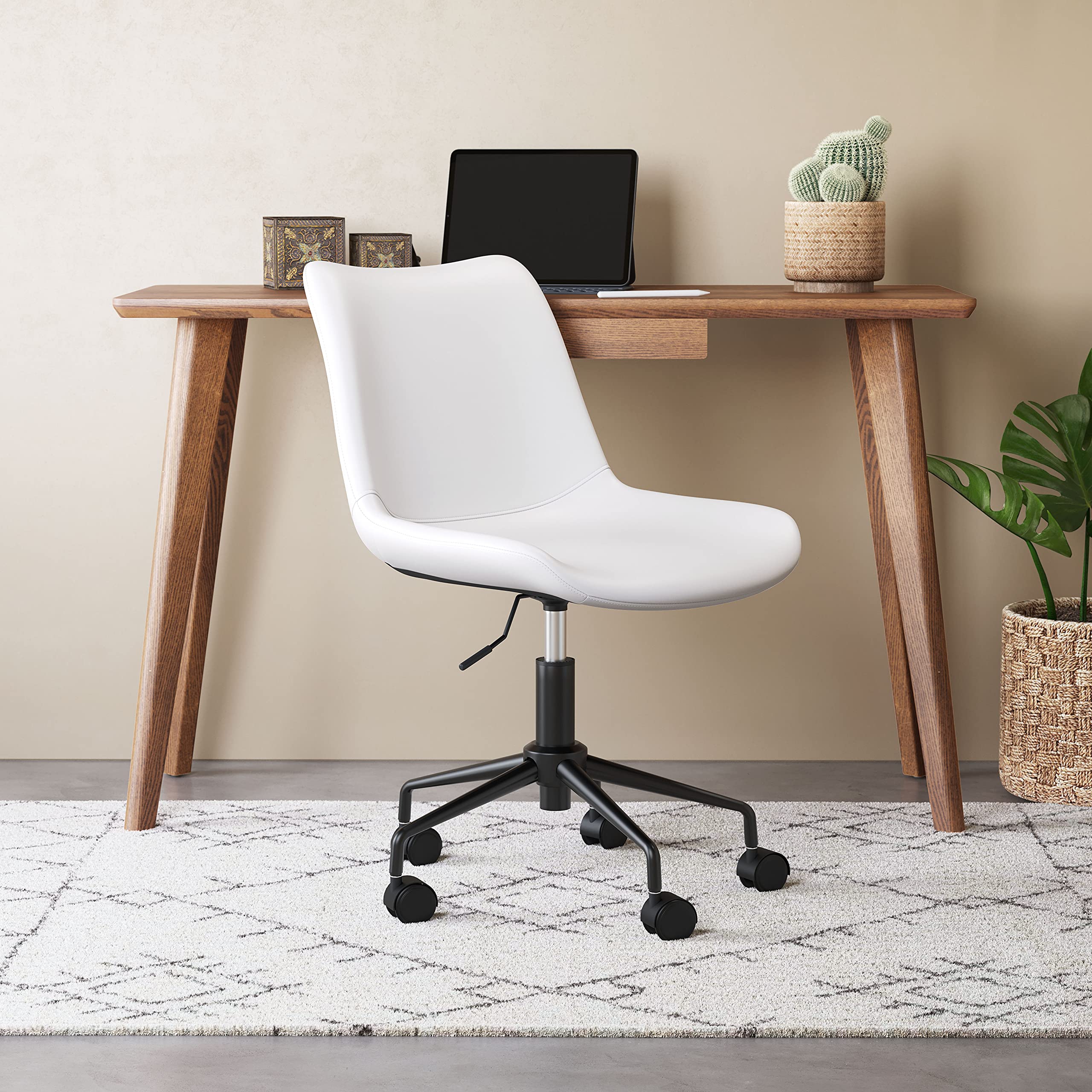 Zuo Byron Modern Office Chair - Ergonomic Desk Chair with Adjustable Height & Lumbar Support - White - Perfect for Home Office, Gaming & Workspace