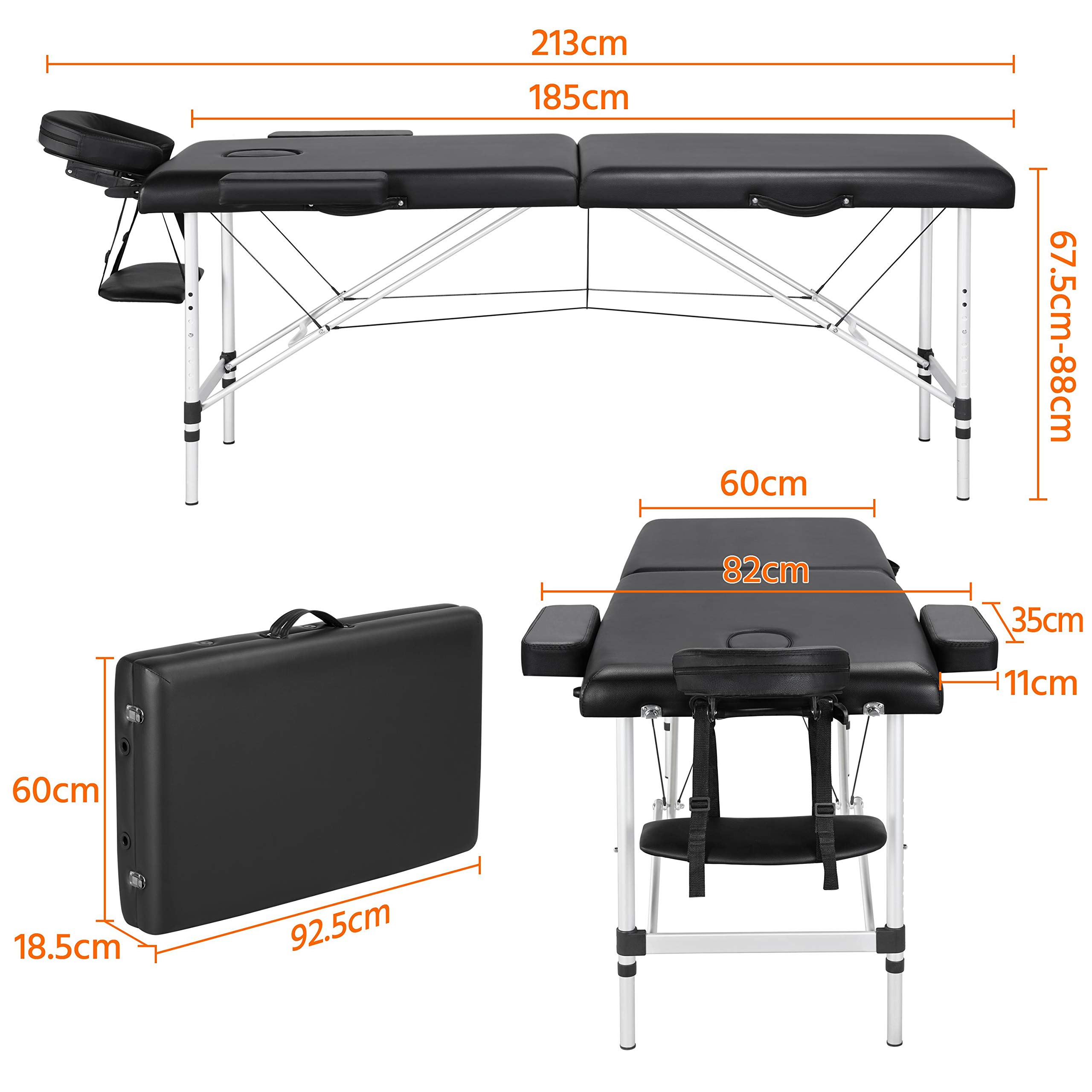 Yaheetech Foldable Massage Bed - 60cm Wide Portable Beauty Salon Table for Lash Extensions & Spa Treatments | Professional 2-Section Aluminum Frame | Compact & Lightweight for Home or Salon Use