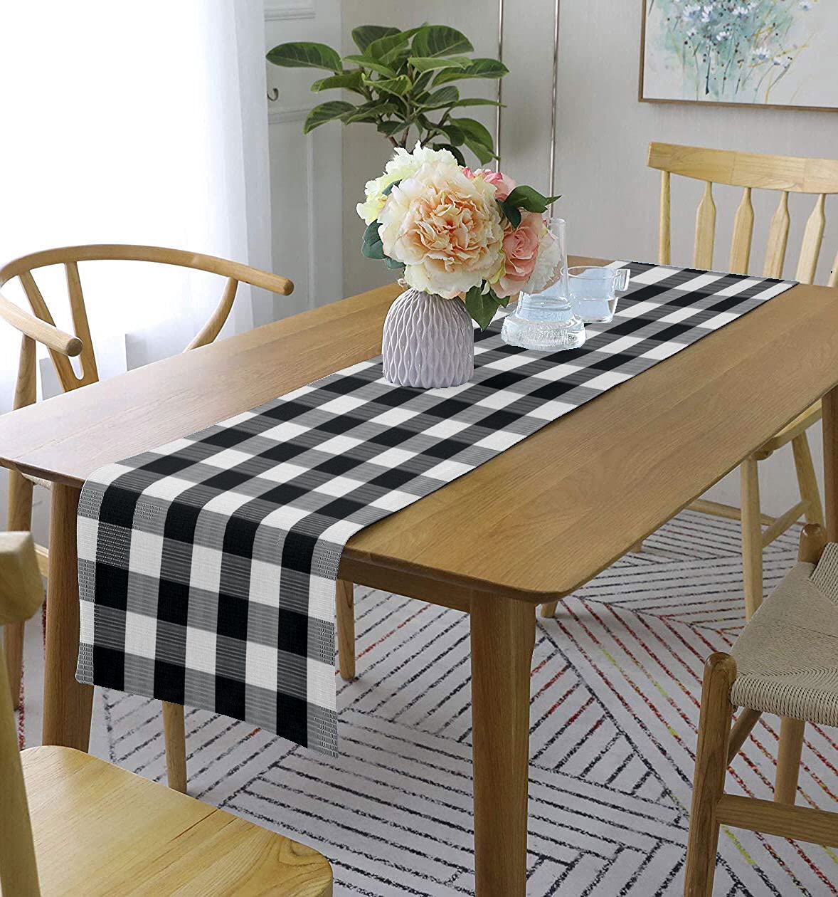 Lushomes Buffalo Check Black Crochet Table Runner - 13 x 72 Inches Single Layer Farmhouse Dining Table Decor for 6-Seater, Coffee Table & Living Room Centerpiece | Perfect for Rustic Weddings, Holiday Decor & Farmhouse Style Homes