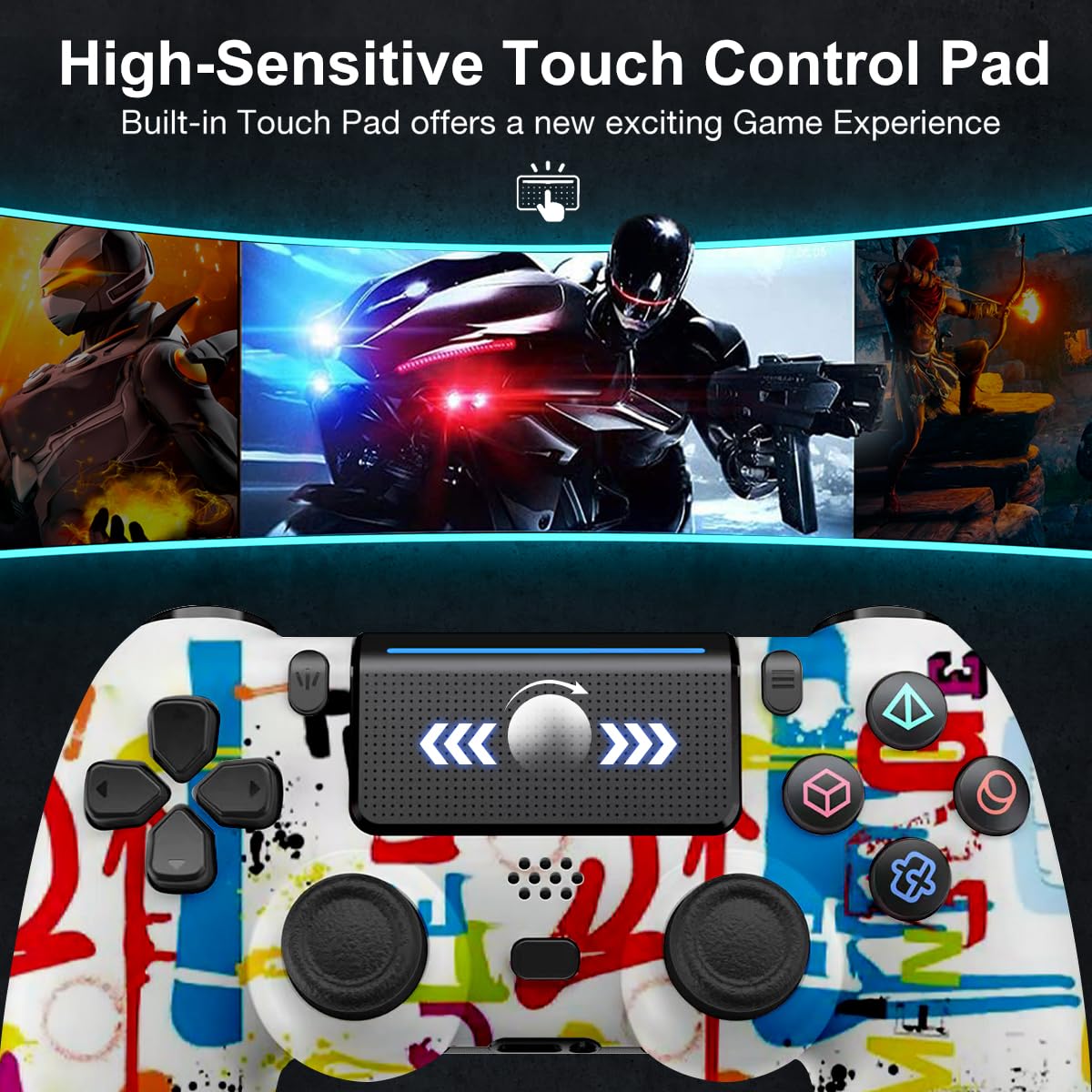 Wireless PS4 Controller with Dual Vibration - Compatible with PlayStation 4, PS4 Slim & PS4 Pro - Ergonomic Gamepad for Gaming, Streaming & Multiplayer Sessions