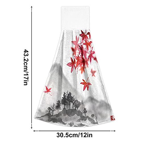 Japanese Autumn Hanging Kitchen Towels 2 Pack - Super Absorbent Fall Hand Towels, Soft Coral Velvet Dish Towels for Kitchen & Bathroom - Perfect as Washcloths, Dish Drying Towels, and Decorative Tie Towels for Seasonal Home Decor