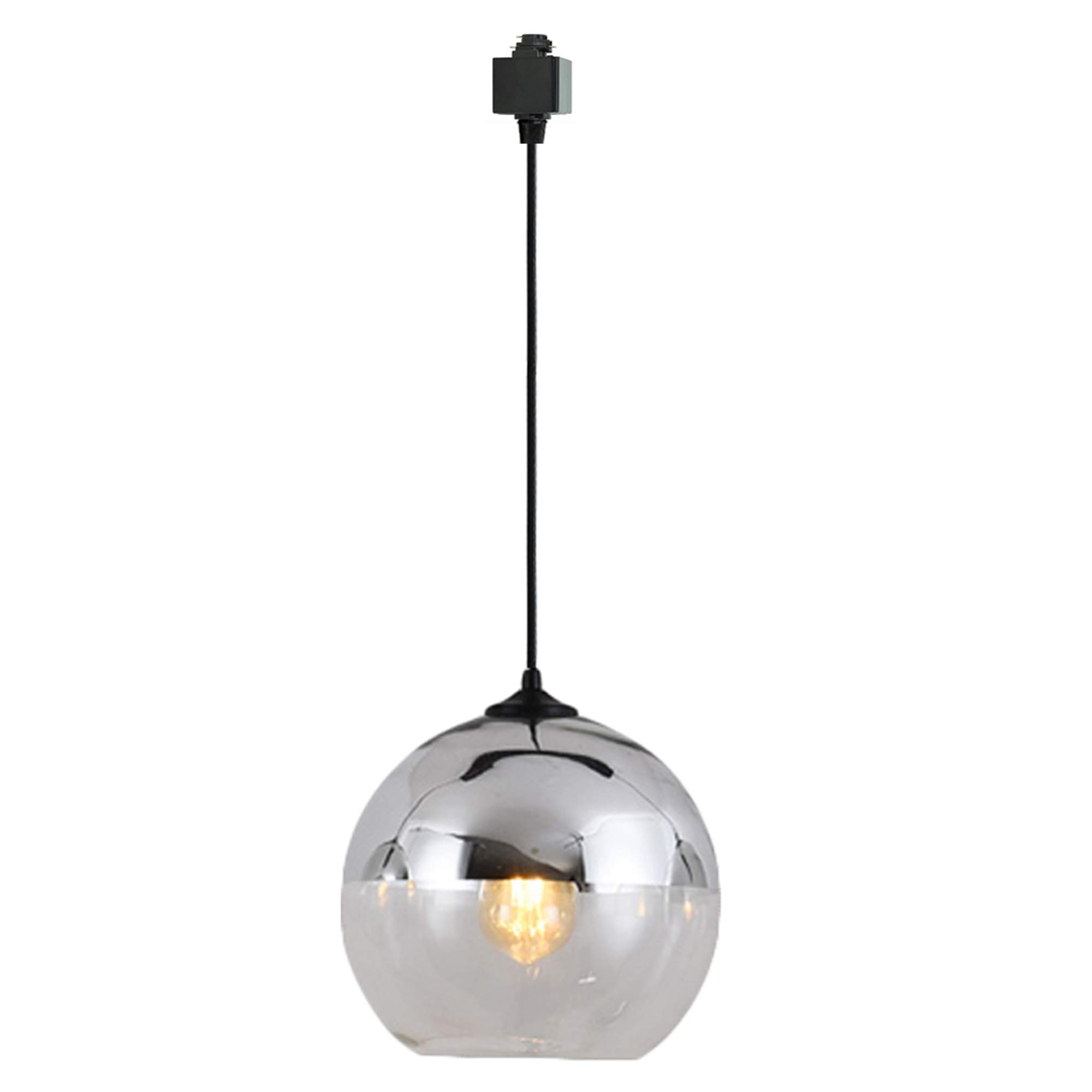 Vintage H Track Pendant Light with Globe Glass Shade - 36 Inch Adjustable Cord, Chrome Finish, E26 Base (Bulbs Not Included) - Perfect for Dining Room, Kitchen Island, and Living Room Background Wall Lighting
