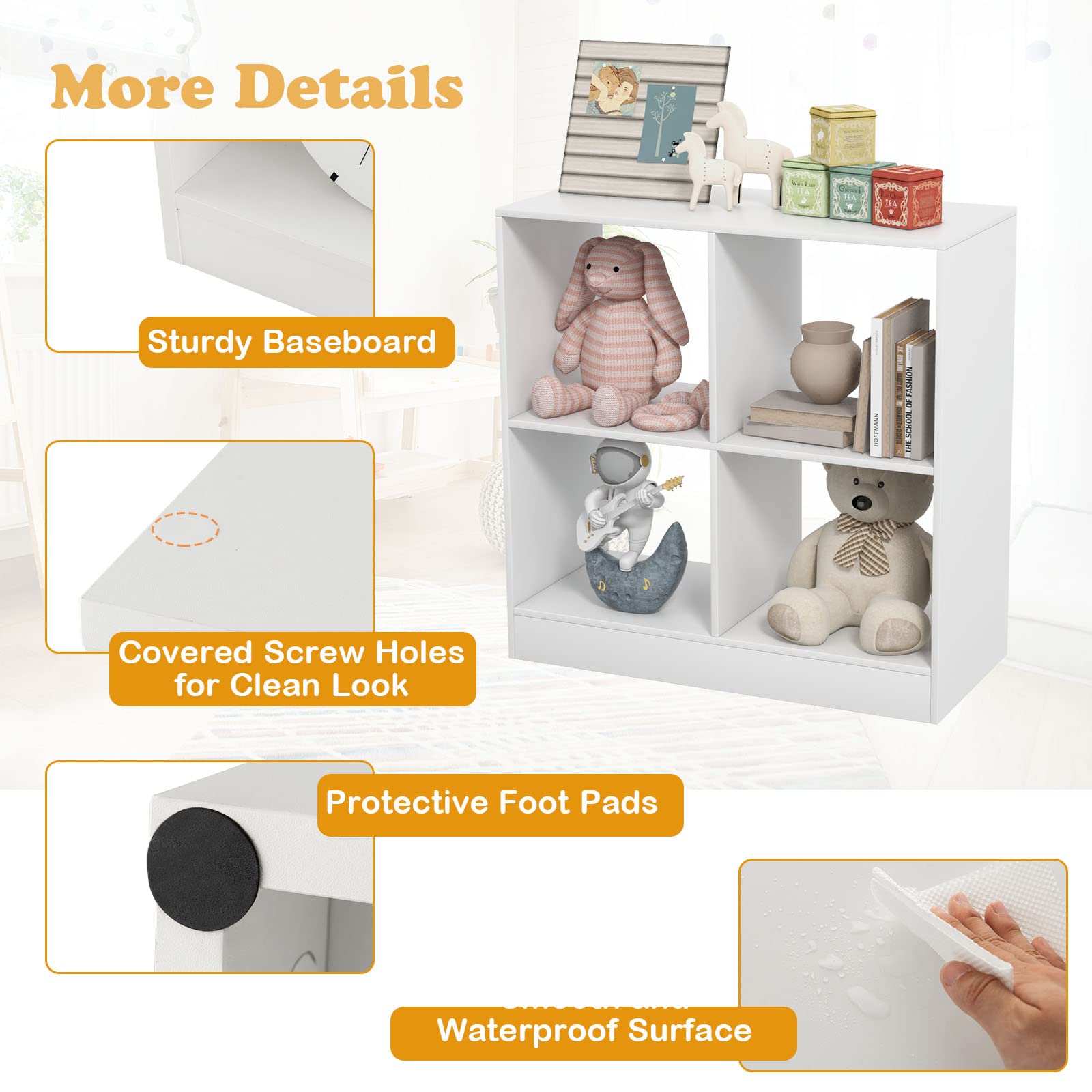 Costzon 4-Cube Wooden Toy Organizer & Bookshelf for Kids - White Storage Unit for Books, Toys, and Display - Perfect for Bedroom, Living Room, Nursery, and Playroom Organization