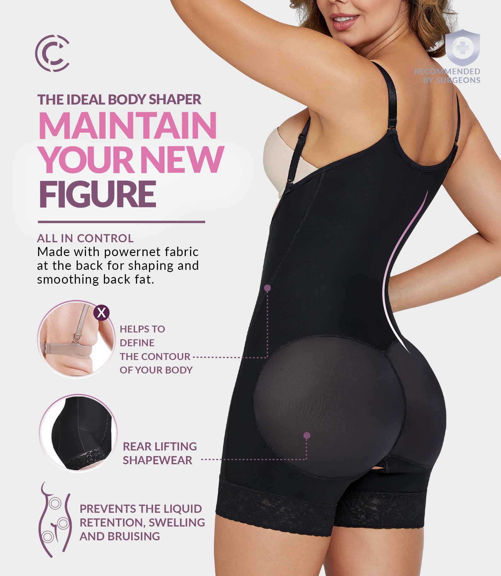 CURVEEZ High Compression Shapewear for Women - Tummy Control & Butt Lifting Fajas Colombianas Body Shaper with Thigh Slimming | Perfect for Everyday Wear, Special Occasions & Postpartum Recovery