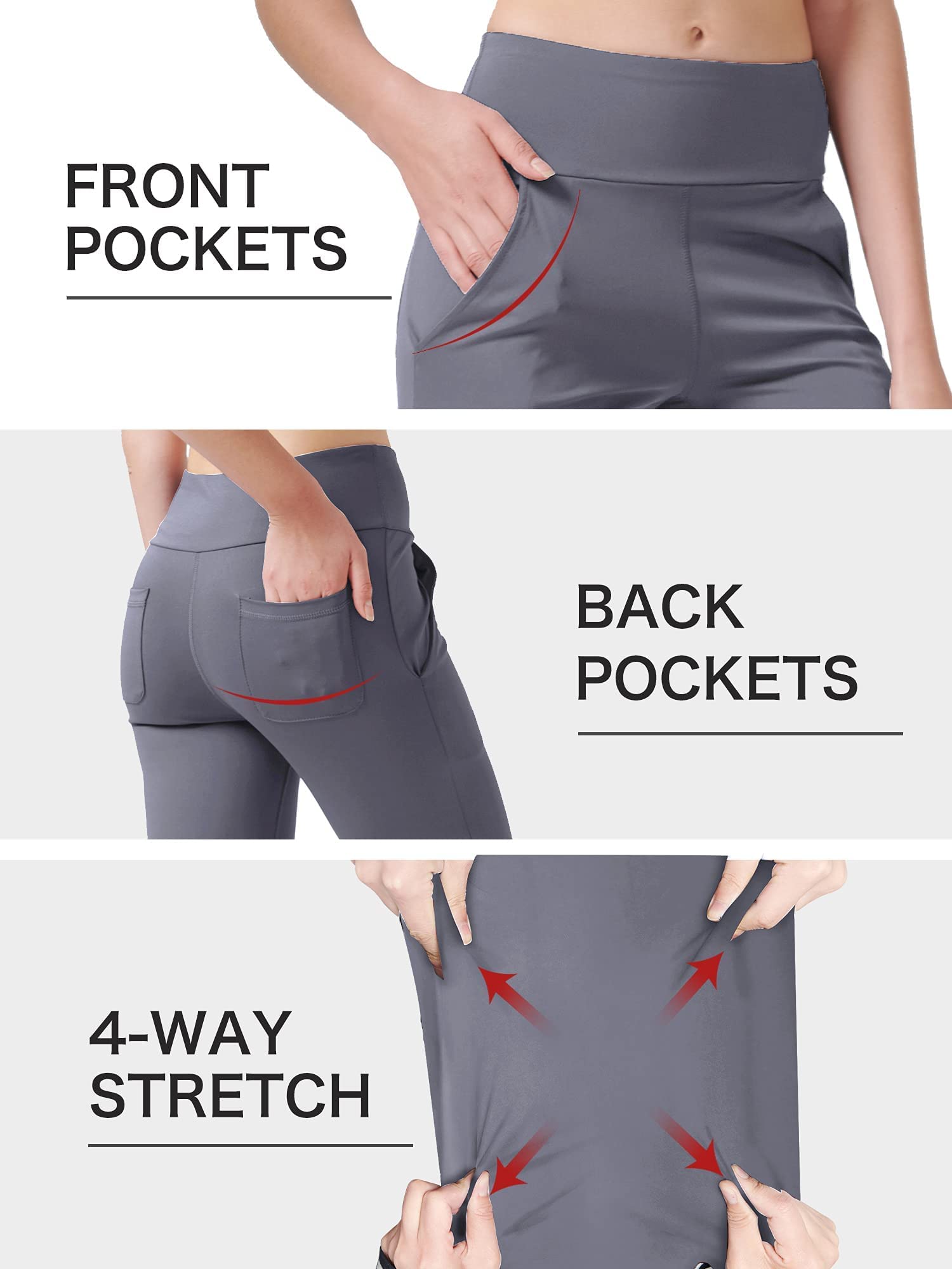 Nuveti Women's High Waisted Bootcut Yoga Pants with 4 Pockets - Tummy Control Workout Pants & Bootleg Dress Pants for Yoga, Gym, Office & Casual Wear