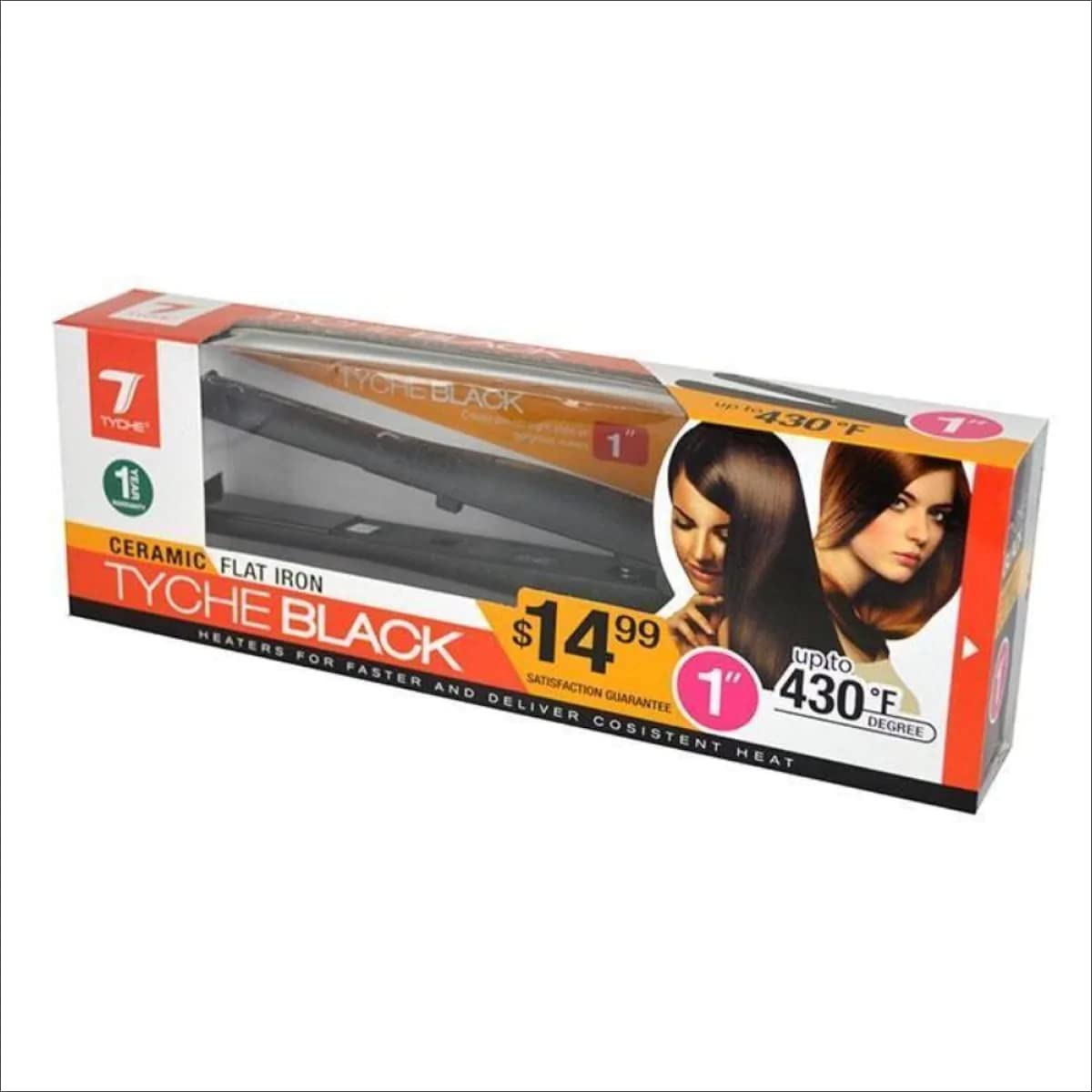 Tyche Black Plus+ 1 Inch Ceramic Flat Iron Hair Straightener - Professional Salon Quality for Smooth, Shiny Hair - Perfect for Home Use, Travel & Styling