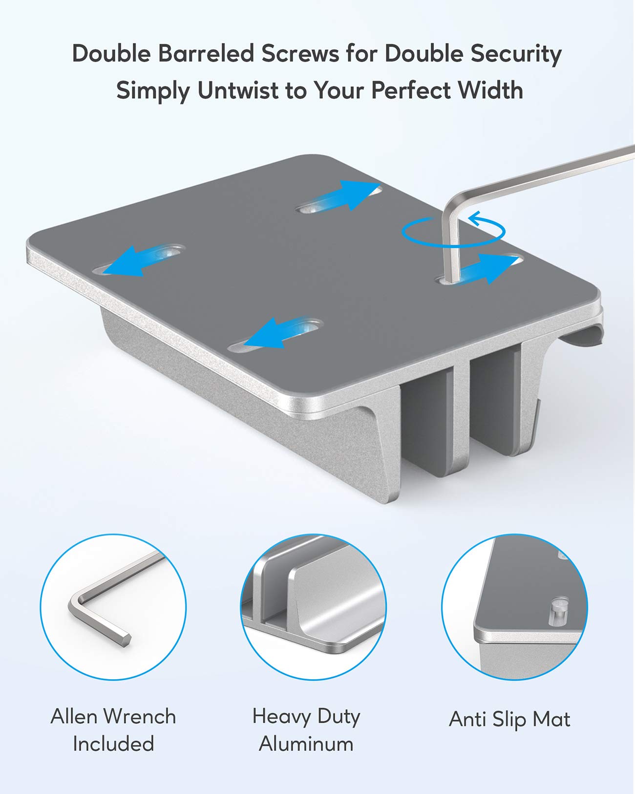 AboveTEK Aluminum Vertical Laptop Stand with 3 Slots - Heavy Duty Adjustable Desktop Organizer for MacBook, iPad, Smartphone (Fits up to 17.3