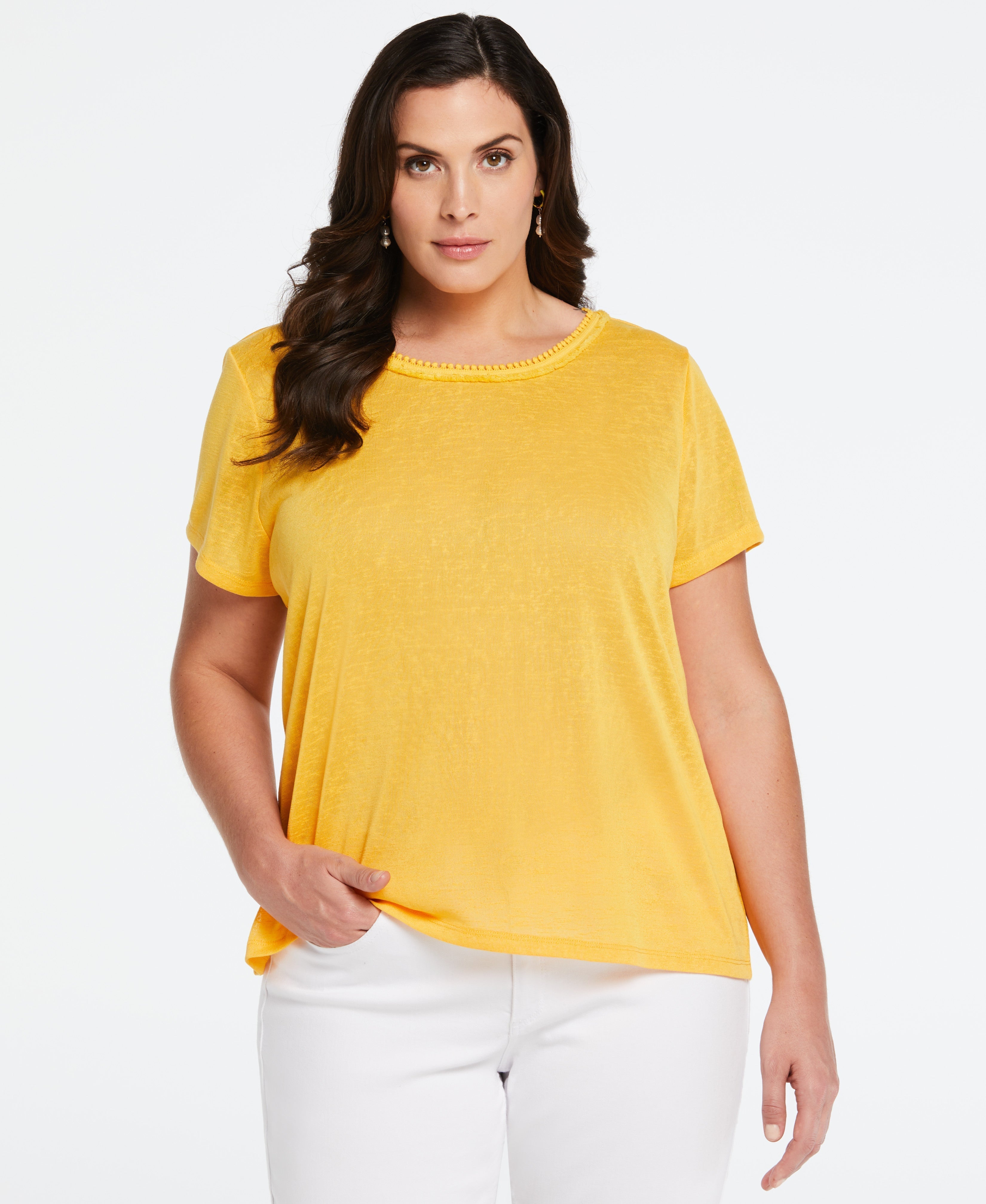 Plus Size Eco-Friendly Short Sleeve Blouse with Decorative Trim - Comfortable & Stylish Casual Wear for Women