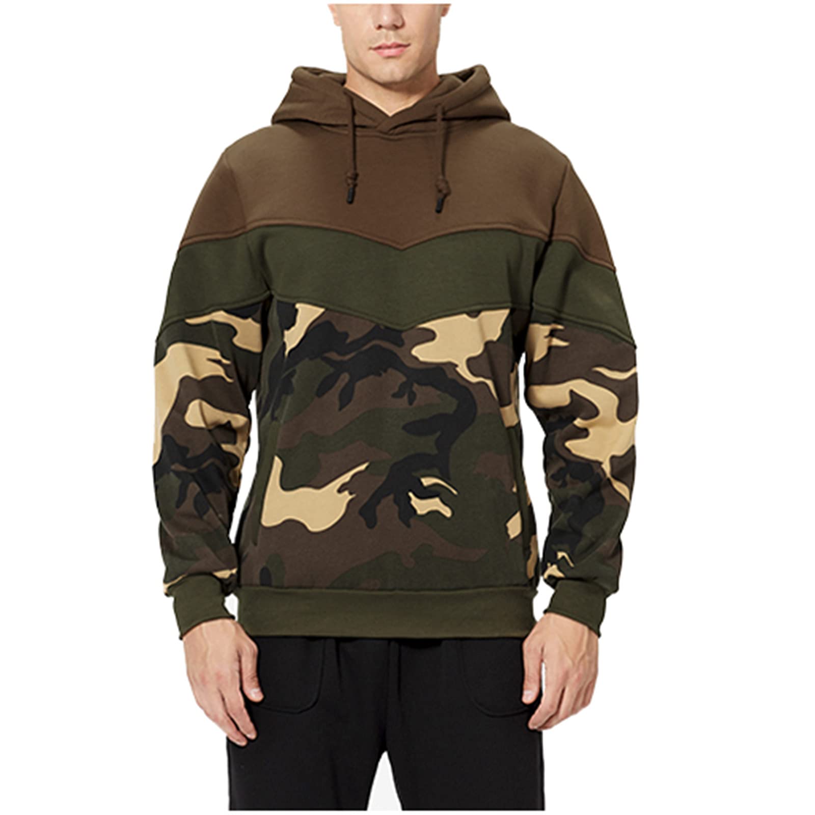 Men's Camouflage Print Hoodie - Long Sleeve Pullover Sweatshirt with Patchwork Design | Warm & Comfortable Thermal Casual Wear for Outdoor Activities, Street Fashion & Winter Layering