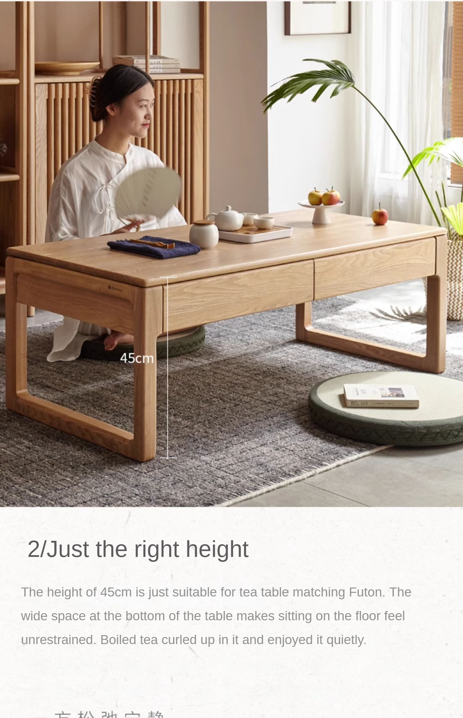 Premium Solid Oak and Ash Wood Tea Table - Handcrafted Rustic Coffee Table for Living Room, Lounge, or Patio - Perfect for Tea Time, Reading, and Relaxation
