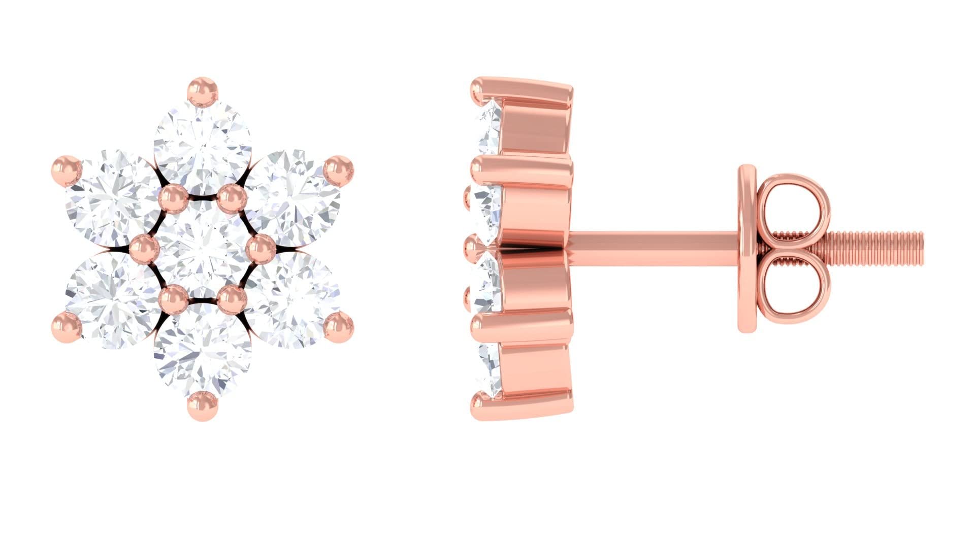1 CT April Birthstone Diamond Stud Earrings for Women - 14K Solid Gold Floral Stud Earrings with Natural Diamond, Perfect Gift for Birthday, Anniversary & Special Occasions