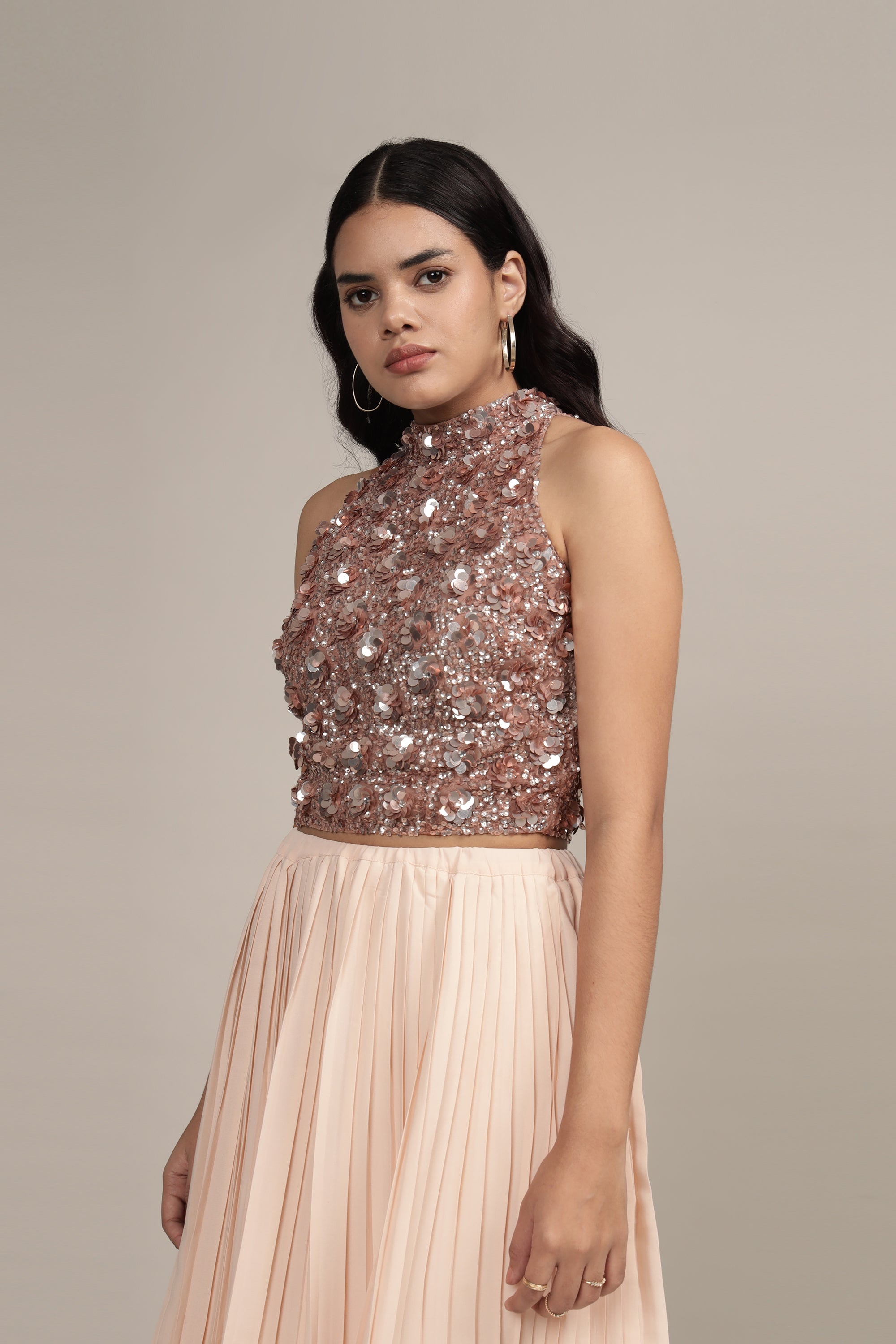 Elegant Mink Sequin Blouse for Women - Glamorous Party Top for Night Out, Club Wear, and Special Occasions