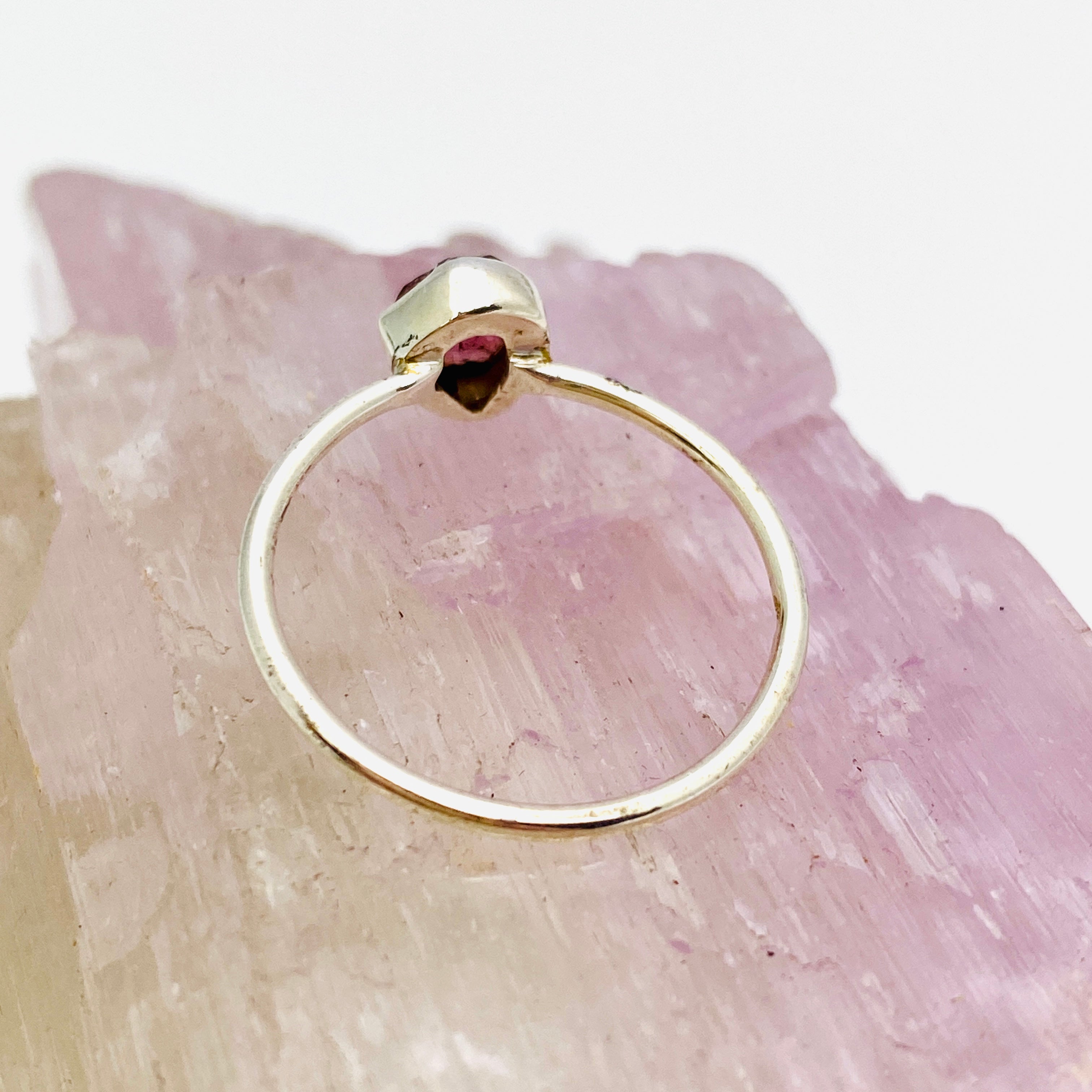 Natural Pink Tourmaline Raw Gemstone Sterling Silver Band Ring for Women - Elegant Boho Jewelry for Everyday Wear, Gift Giving & Special Occasions