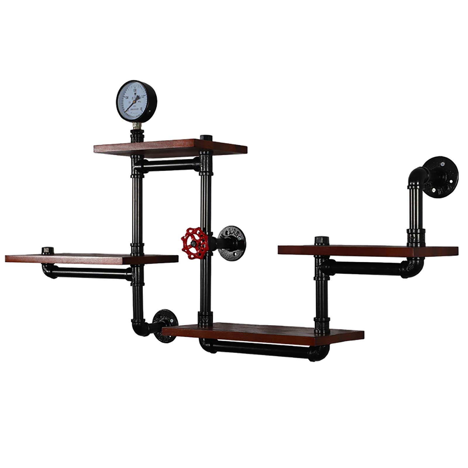 WRUJ Industrial Floating Pipe Wall Shelves - Rustic Wood 4-Tier Ladder Bookshelf for Bedroom & Office Decor | DIY Storage Shelf for Books, Plants & Home Organization | Perfect for Small Spaces & Farmhouse Style
