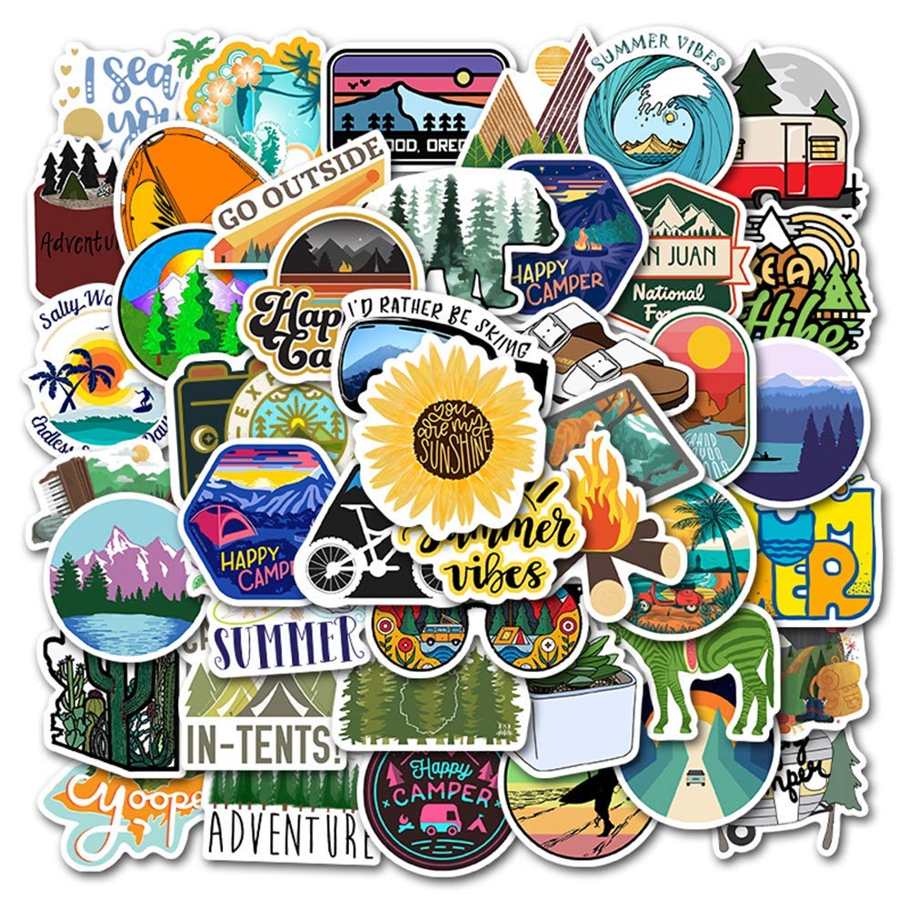 50 Pcs Outdoor Adventure Stickers - Waterproof Vinyl Decals for Hiking, Camping, Travel & Wilderness - Perfect for Car Bumper, Helmet, Luggage, Laptop & Water Bottle | Great for Nature Lovers & Outdoor Enthusiasts | GilbertVillageGoods