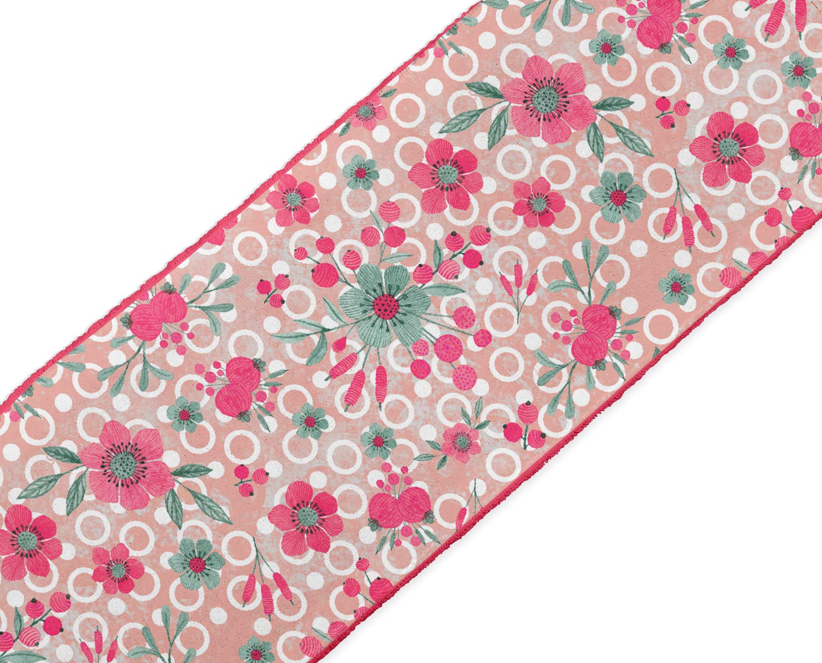 Pink Circle Berries & Primula Stripe Floral Printed Velvet Ribbon Trim - 9 Yards x 3 Inches Wide - Premium Sewing Lace for DIY Crafts, Gift Wrapping, Scrapbooking & Home Decor Accessories