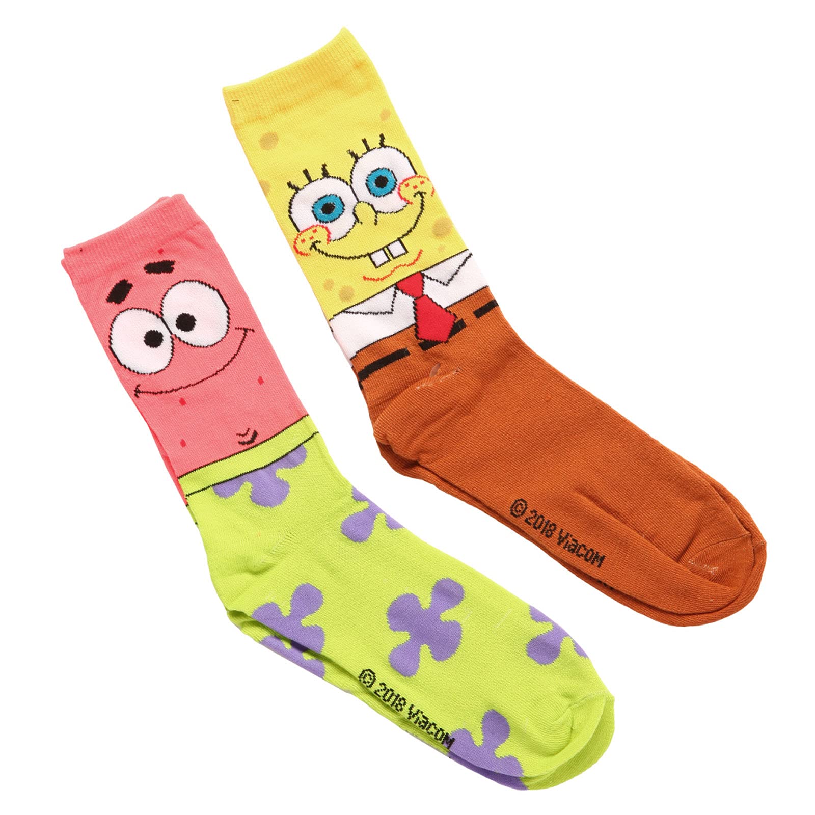 Spongebob Squarepants & Patrick Star Funny Cartoon Crew Socks for Men - 2 Pairs Pack - Soft Cotton Ankle Socks for Cosplay, Gifts, and Casual Wear