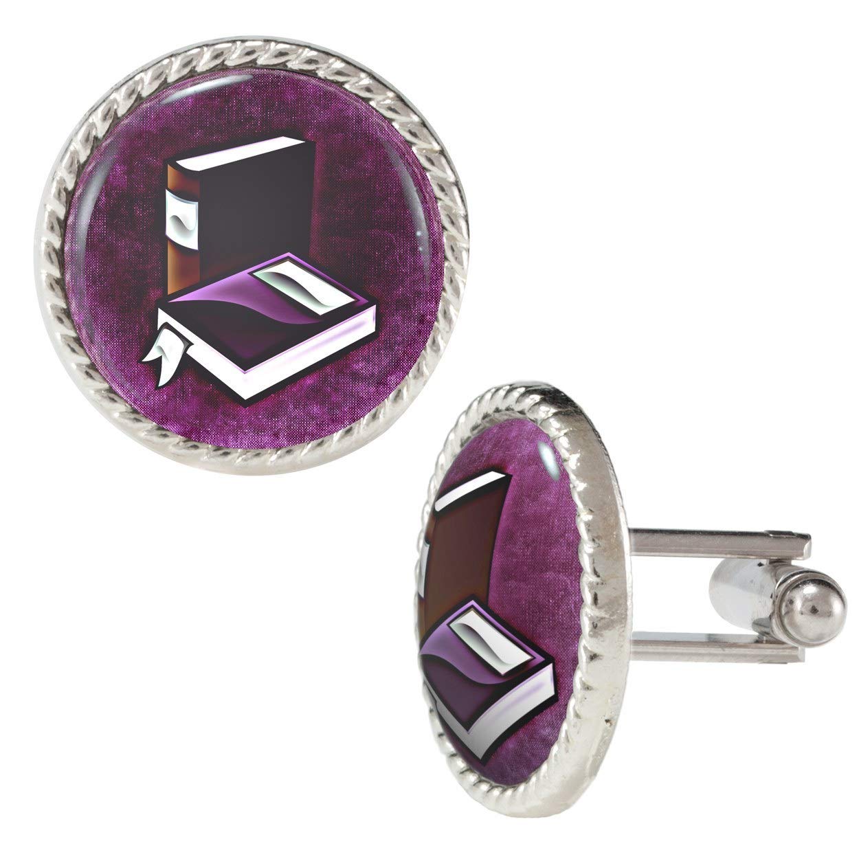 Stylish Purple Book Illustration Cufflinks for Men - Perfect Gift for Book Lovers, Graduation & Formal Occasions