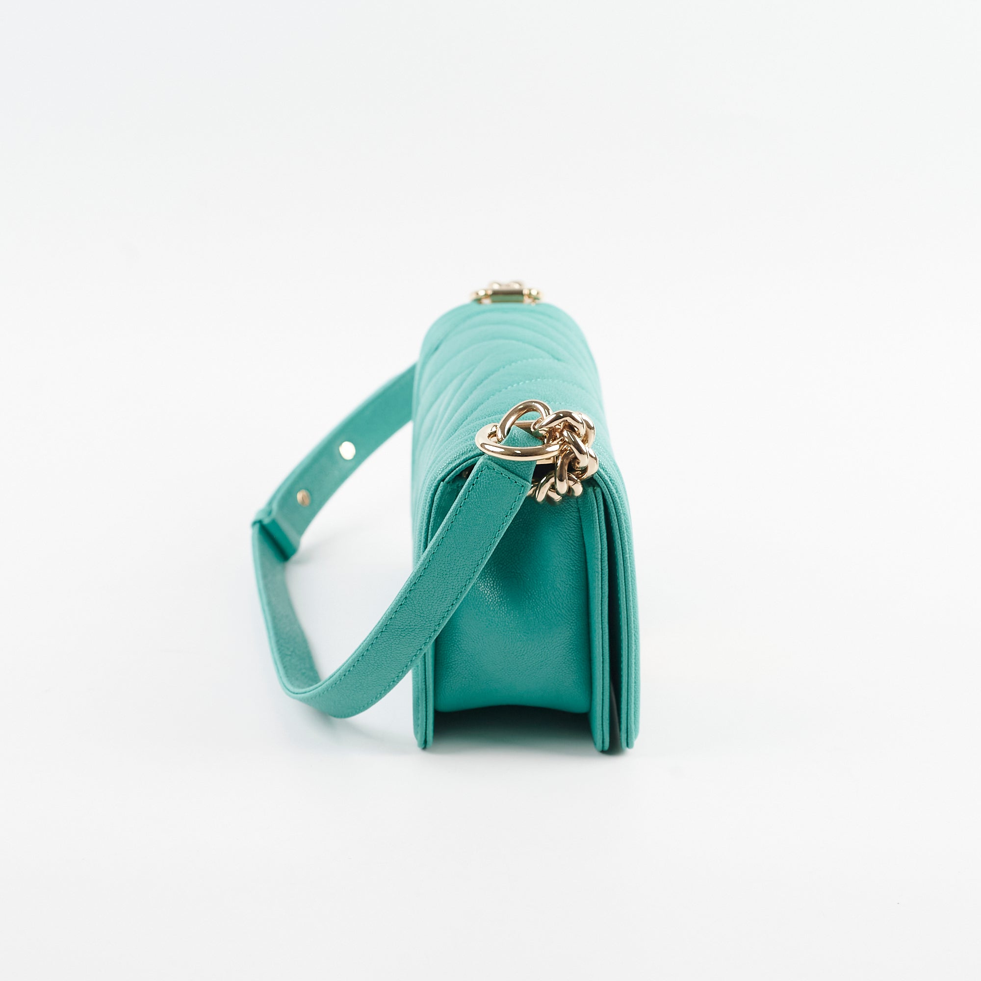 Chanel Chevron Caviar Leather Small Boy Bag in Turquoise - Luxury Crossbody Purse for Women, Perfect for Parties & Evening Events