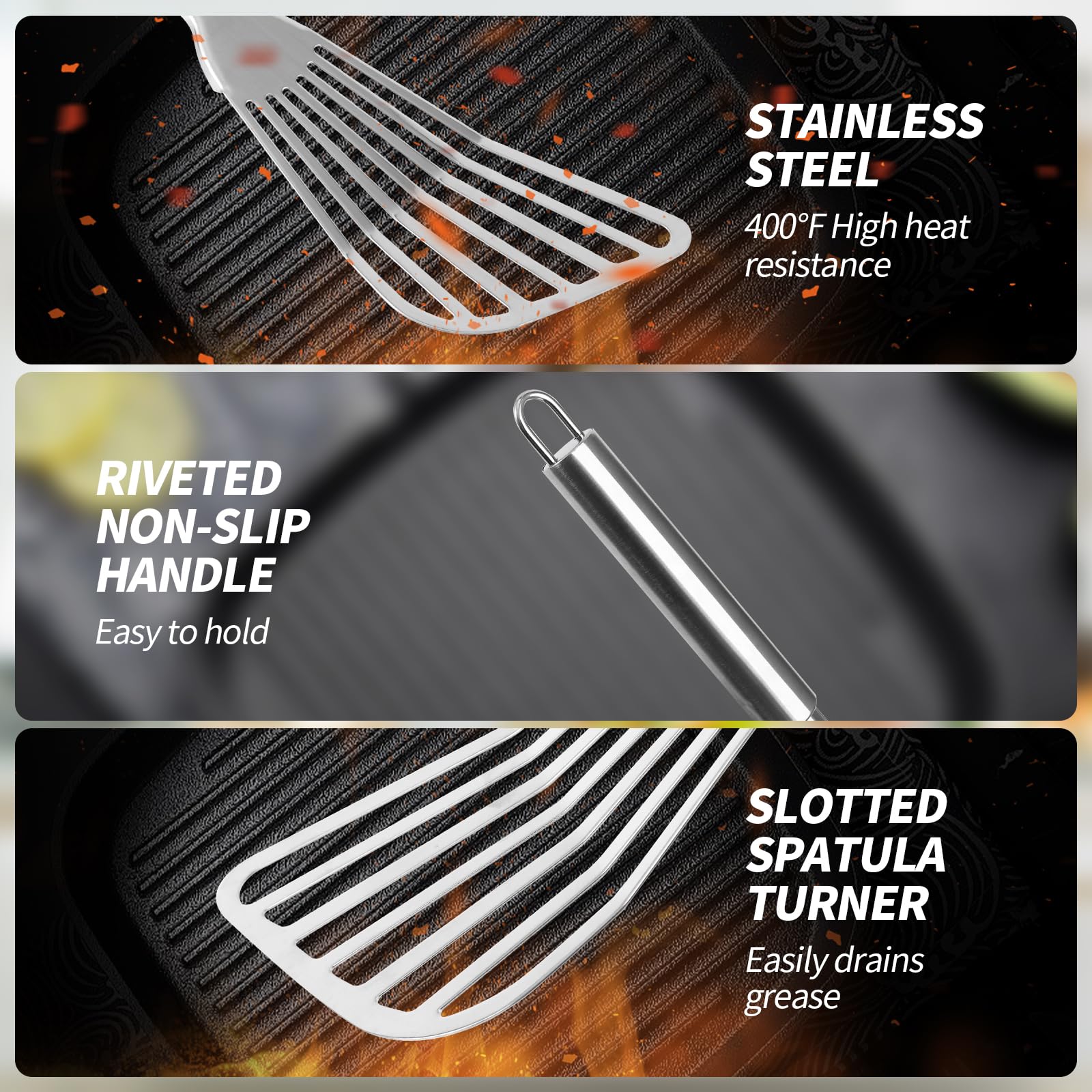 2-Pack Stainless Steel Fish Spatula Set - Premium Flexible BBQ Turner with Slotted Design for Flipping Fish, Eggs, Pancakes & Steaks - Perfect for Grilling, Cooking & Outdoor Barbecue Parties