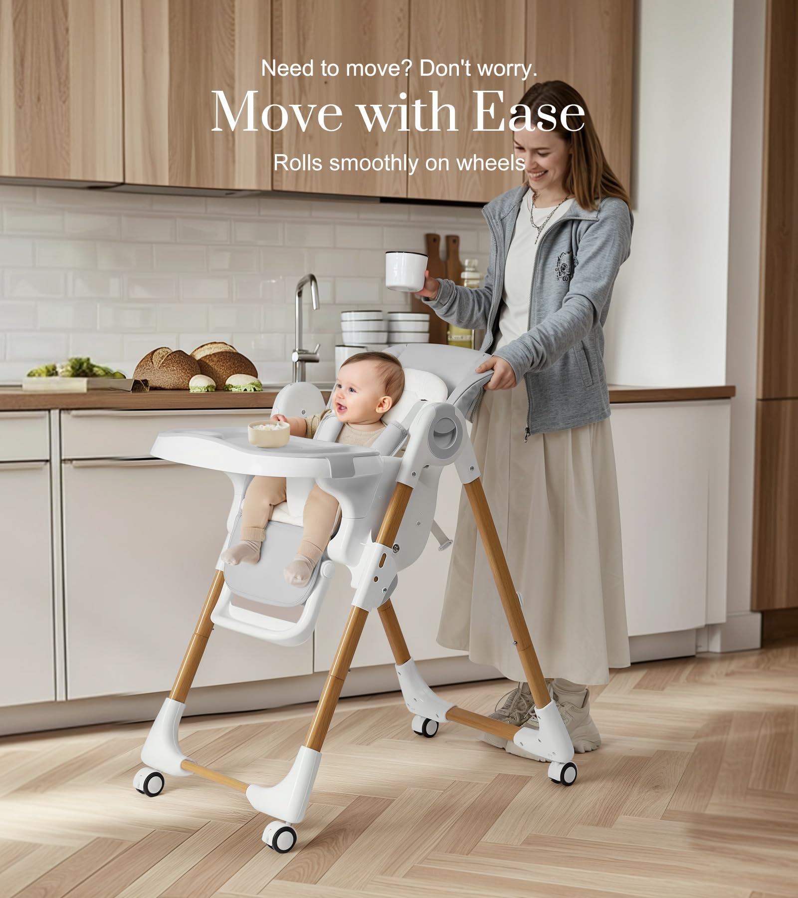 Convertible High Chairs for Babies & Toddlers - Adjustable Height Baby Dining Chair with Removable Tray, Reclining Backrest & Footrest | Portable Infant Highchair with Locking Wheels for Home, Restaurant & Travel Use