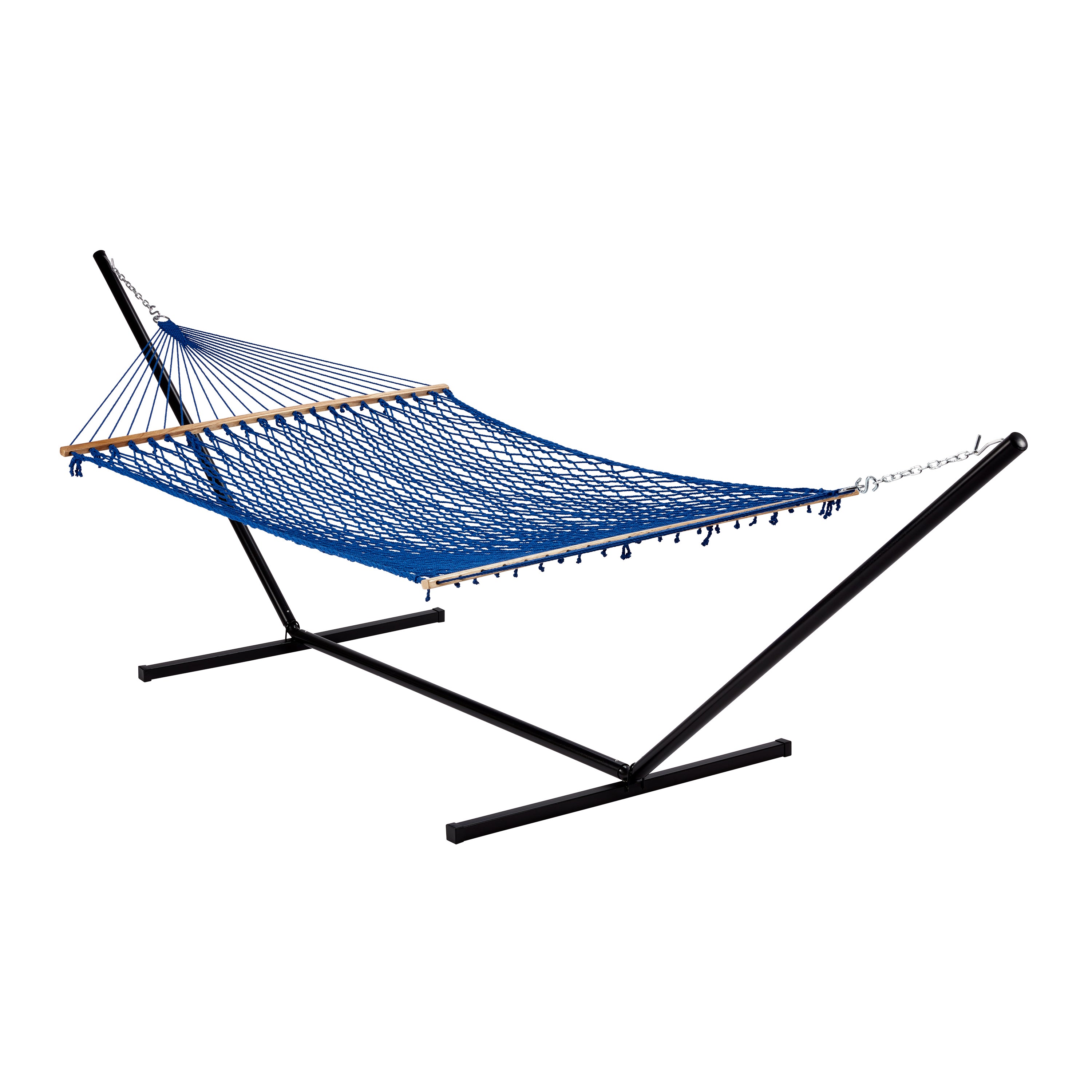 Bliss Hammocks BH 410BLU Blue Cotton Rope Hammock with Spreader Bar & Hanging Hardware - 60 Inch Wide, 450 lb Weight Capacity - Perfect for Backyard, Patio, Camping & Outdoor Relaxation