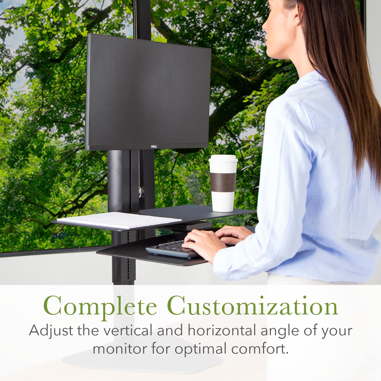 Sit2Stand Plus Adjustable Height Standing Desk Converter for Single Monitor - Black/Black (Large Size) - Perfect for Home Office, Workstation & Ergonomic Workspace Setup