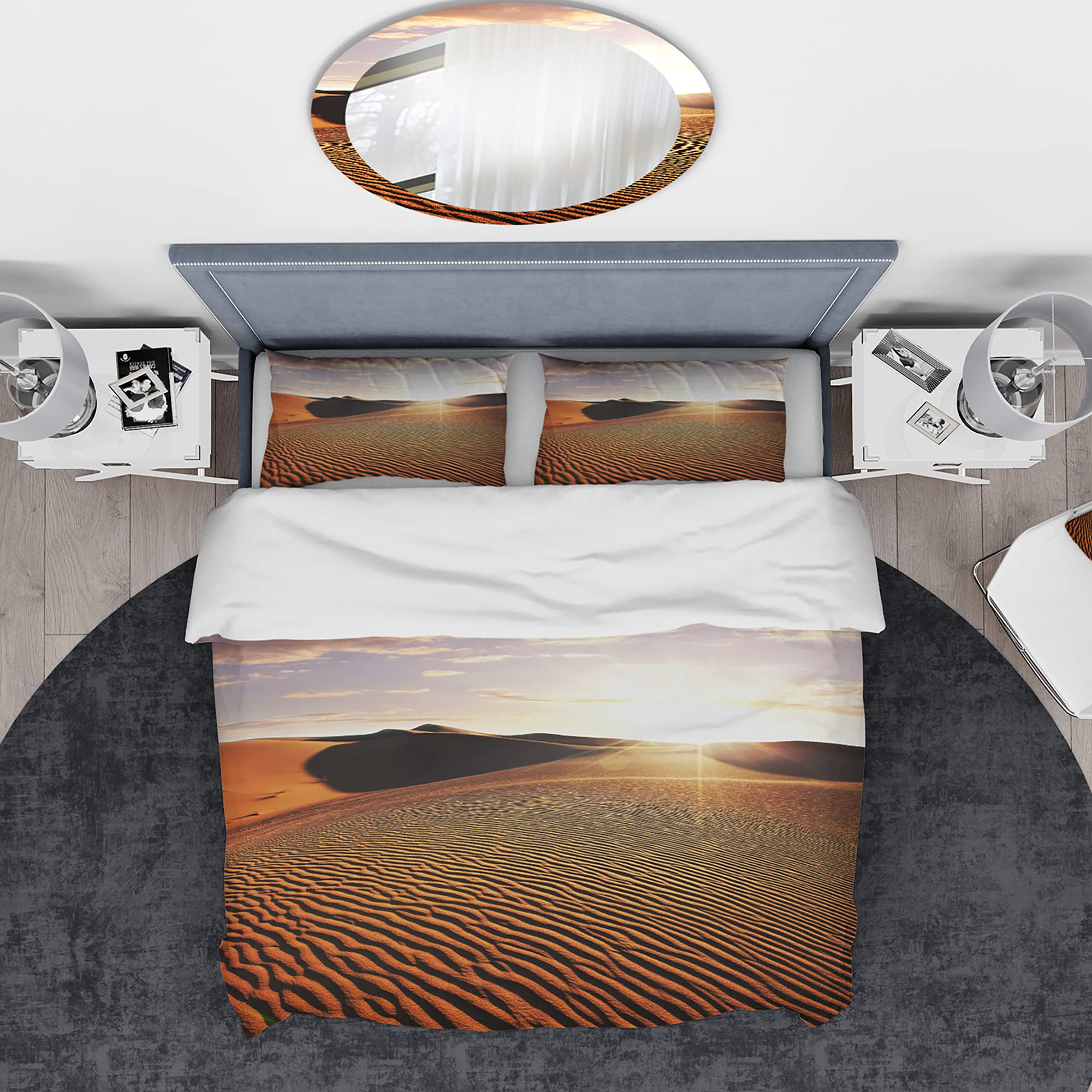 Sahara Desert Sunset Duvet Cover Set - Green Landscape Bedding 3-Piece Twin Size, All-Season Comfort for Bedroom Decor | Perfect for Guest Rooms, Vacation Homes & Cozy Retreats