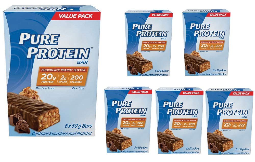 Pure Protein Bars - Gluten Free Chocolate Peanut Butter Snack Bars (50g x 6 Count, 6 Pack) | High Protein Low Sugar | Post-Workout & On-The-Go Energy Boost | Imported from Canada