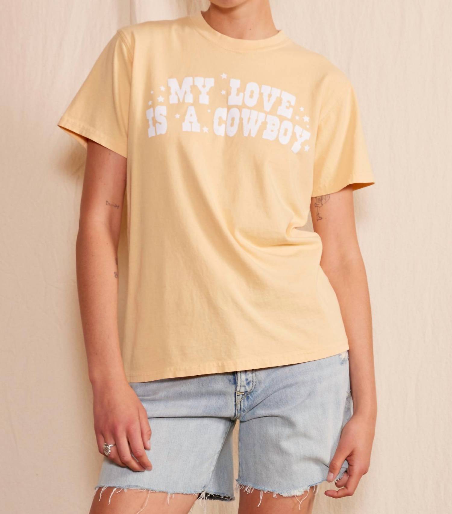 My Love Is A Cowboy Yellow T-Shirt - Western Style Graphic Tee for Country Music Fans & Rodeo Lovers