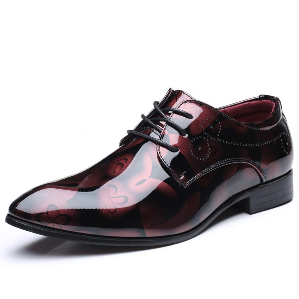IQYU Men's Classic Pointed Toe Lace Up Dress Shoes - Wedding, Business & Motorcycle Shoes - Red, Size 9.5 UK - Perfect for Formal Events, Office Wear & Riding