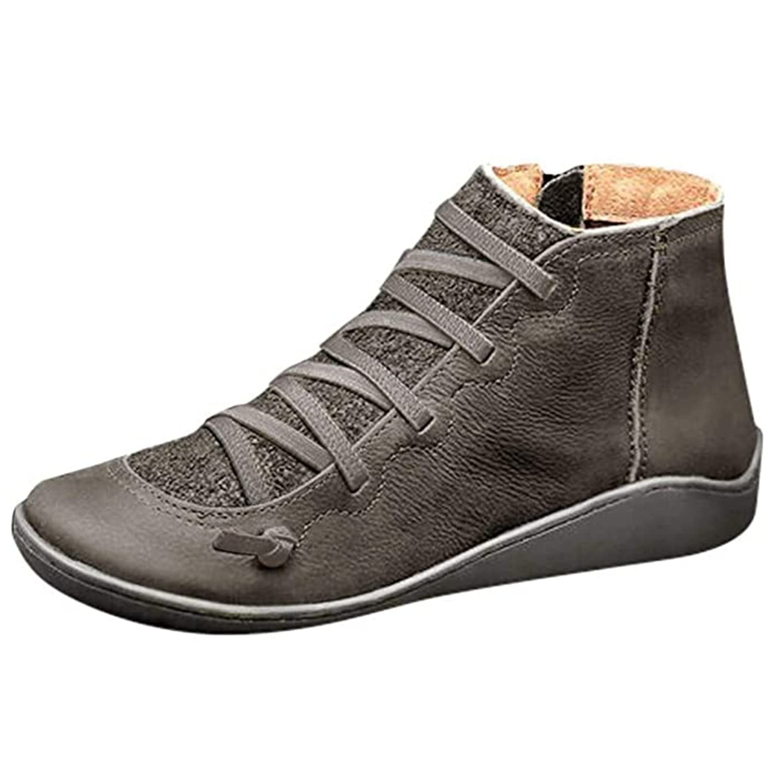 Lausiuoe Women's Ankle Boots - Flat Heel Casual & Dressy Western Boots with Side Zipper - Elegant Pull-On Booties for Everyday Wear, Office & Night Out
