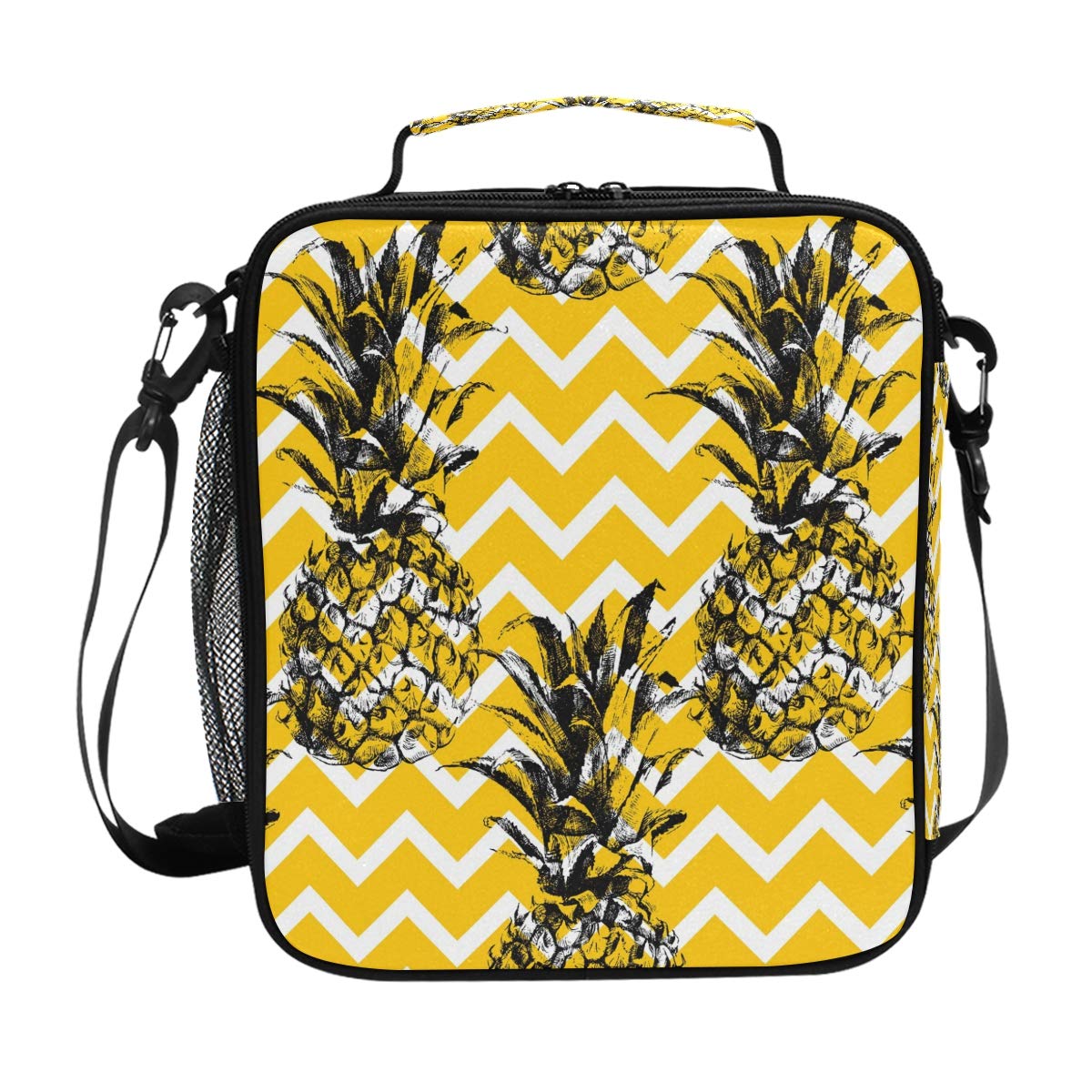 Stylish Pineapple Chevron Zigzag Tropical Insulated Lunch Box Tote - Reusable Cooler Bag for Women & Kids | Perfect for School, Picnics & Beach Outings