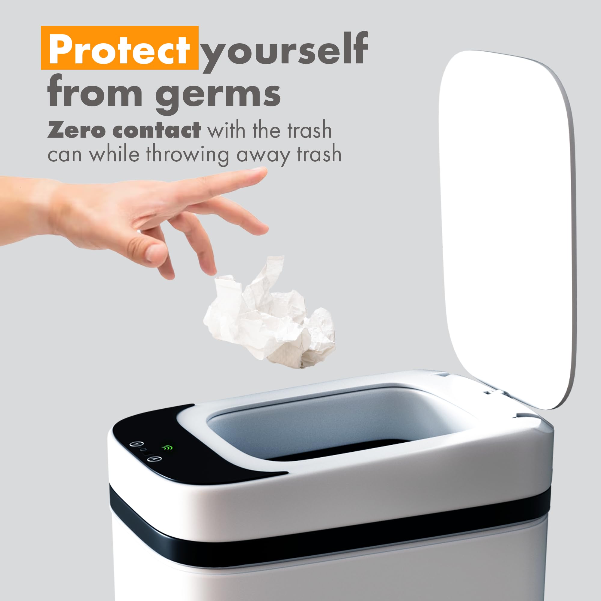 Loasil-H Automatic Motion Sensor Trash Can - 3 Gallon Smart Trash Bin with Anti-Bag Slip Lid for Bathroom, Bedroom, Office & Kitchen (12.6x9x6 Inches, White) | Hands-Free Waste Disposal for Hygiene & Convenience