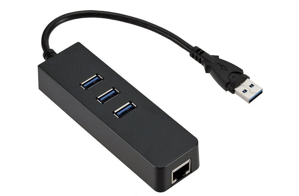 3-Port USB 3.0 Hub with Gigabit Ethernet Adapter - High Speed Data Transfer for Laptop, Desktop & Gaming Setup | Compact USB Splitter for Home Office & Travel