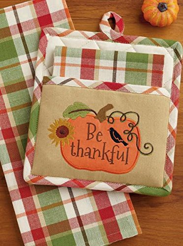 DII Country Pumpkin Potholder Set - 2-Piece Heat Resistant Kitchen Pot Holders for Cooking, Baking & Serving - Fall Thanksgiving Home Decor Gift