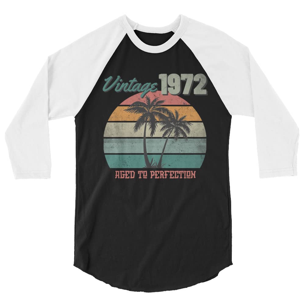 Vintage 1972 50th Birthday Shirt - Aged to Perfection 3/4 Sleeve Raglan Tee for Men & Women - Perfect for Birthday Parties, Anniversary Celebrations & Retro Themed Events