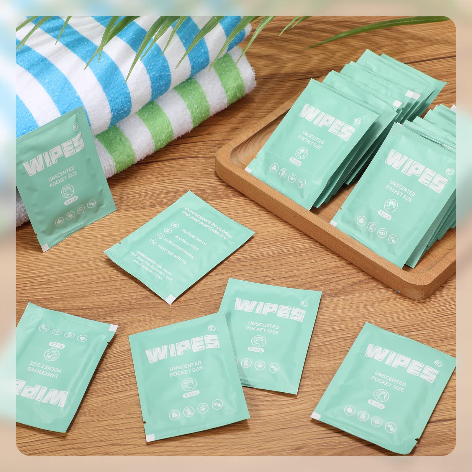 Lounsweer 500 Count Unscented Flushable Wet Wipes - Individually Wrapped Travel Size Cleansing Wipes for Adults | Gentle Hand & Body Cleaning | Perfect for Travel, Home, Office & On-The-Go Use (Light Green)