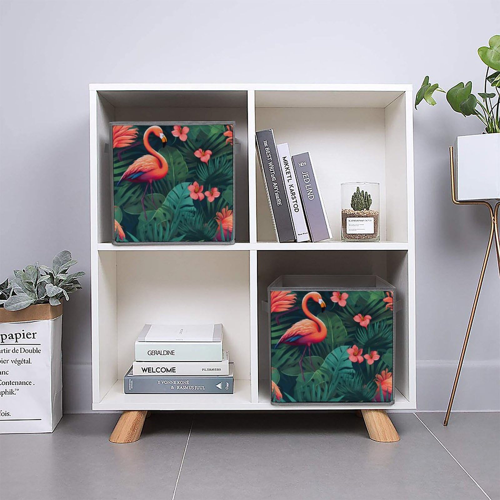 6-Pack Foldable Storage Cubes with Handles - Flamingo Tropical Flower Pattern Square Organizer Bins for Closet, Nursery, or Office Organization | Space-Saving Home Decor