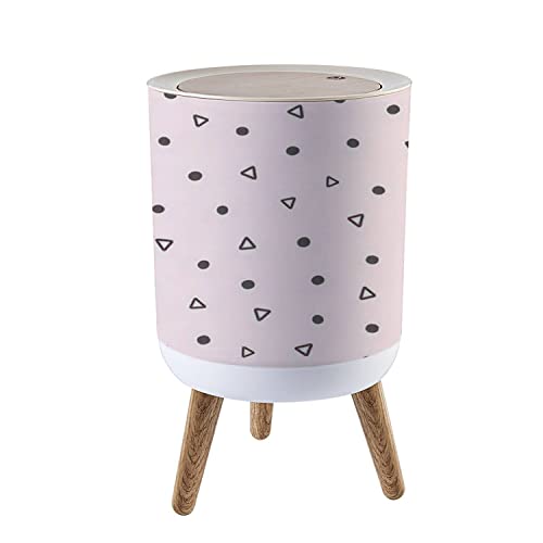 Small Trash Can with Lid - Hand-Drawn Geometric Pattern (Round Spots & Triangles) - 1.8 Gallon Press Cover Dog-Proof Waste Bin for Kitchen, Bathroom, Living Room - Perfect for Pet Owners & Home Decor